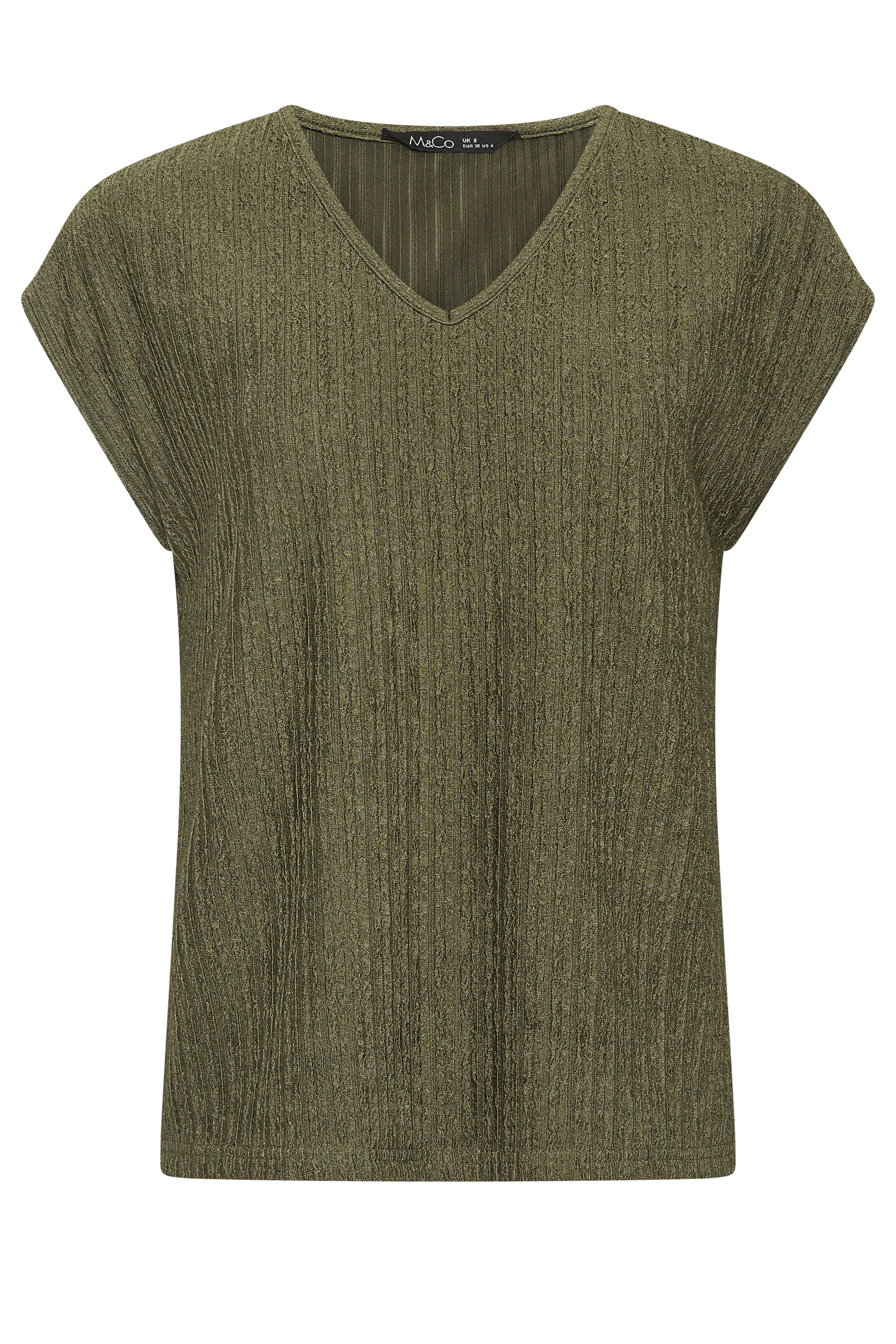 M&Co Petite Khaki Green Textured V Neck T-Shirt | M&Co 5