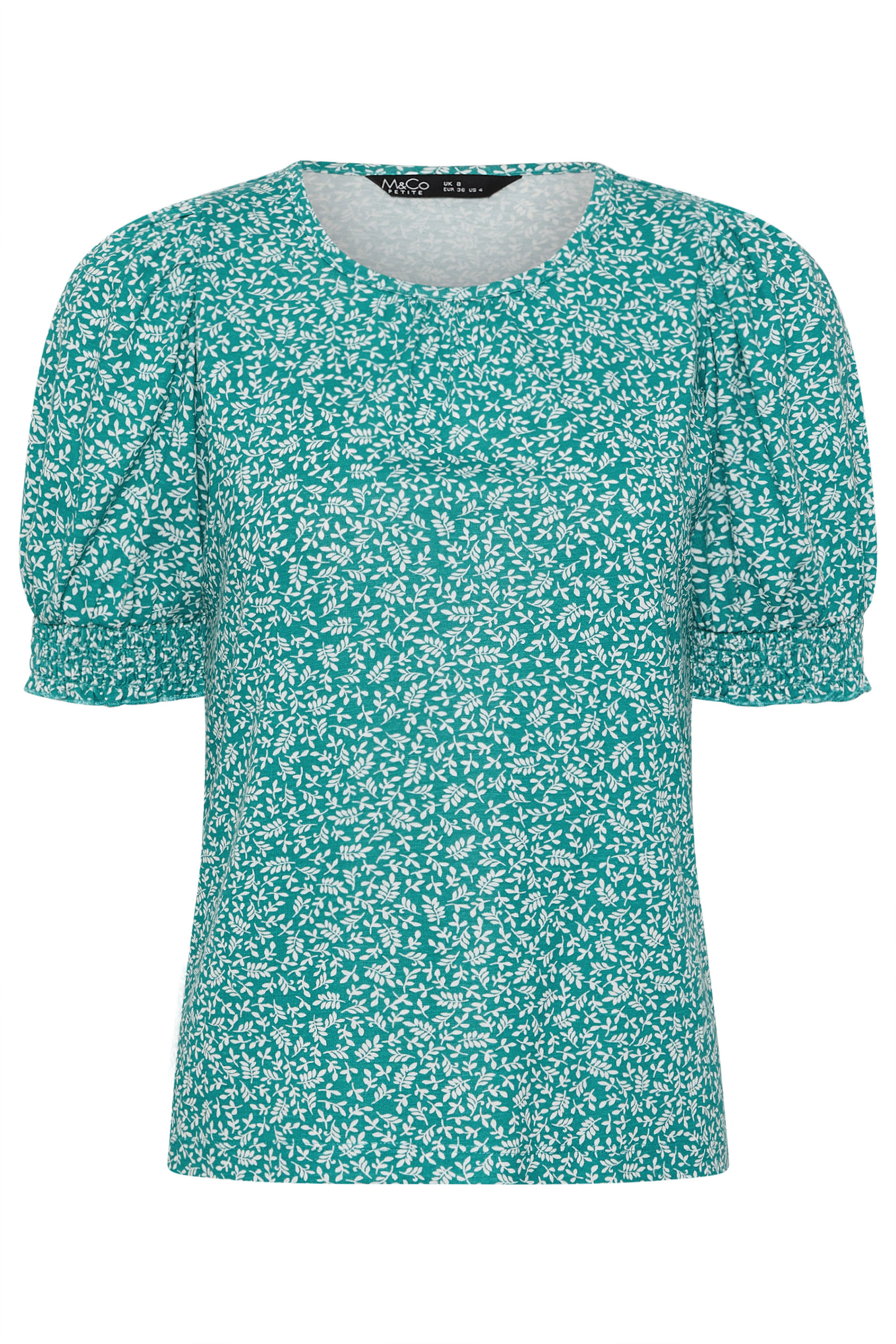 M&Co Petite Teal Green Ditsy Floral Puff Sleeve Top | M&Co 5