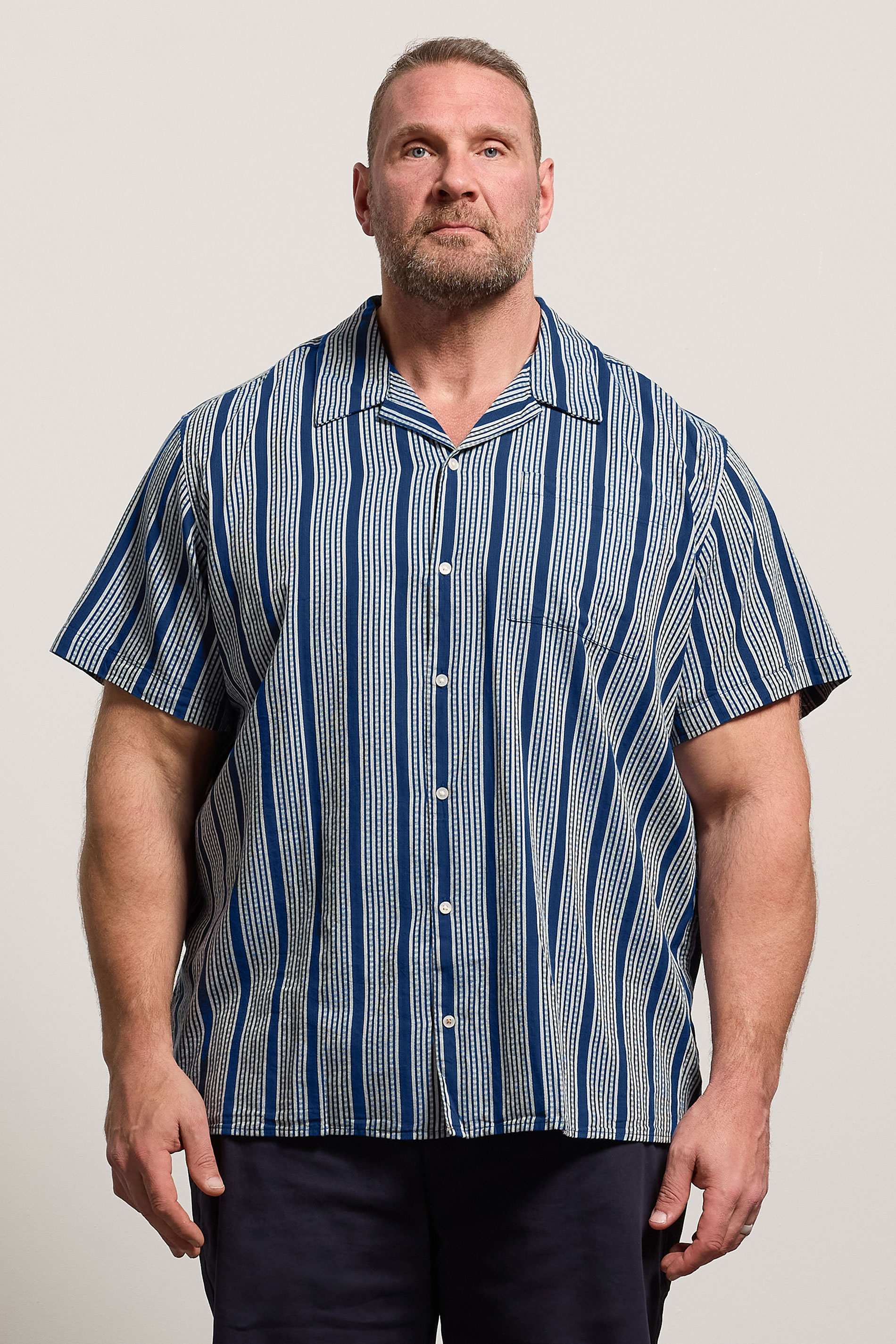 JACK & JONES Big & Tall Blue Stripe Resort Shirt | BadRhino 3