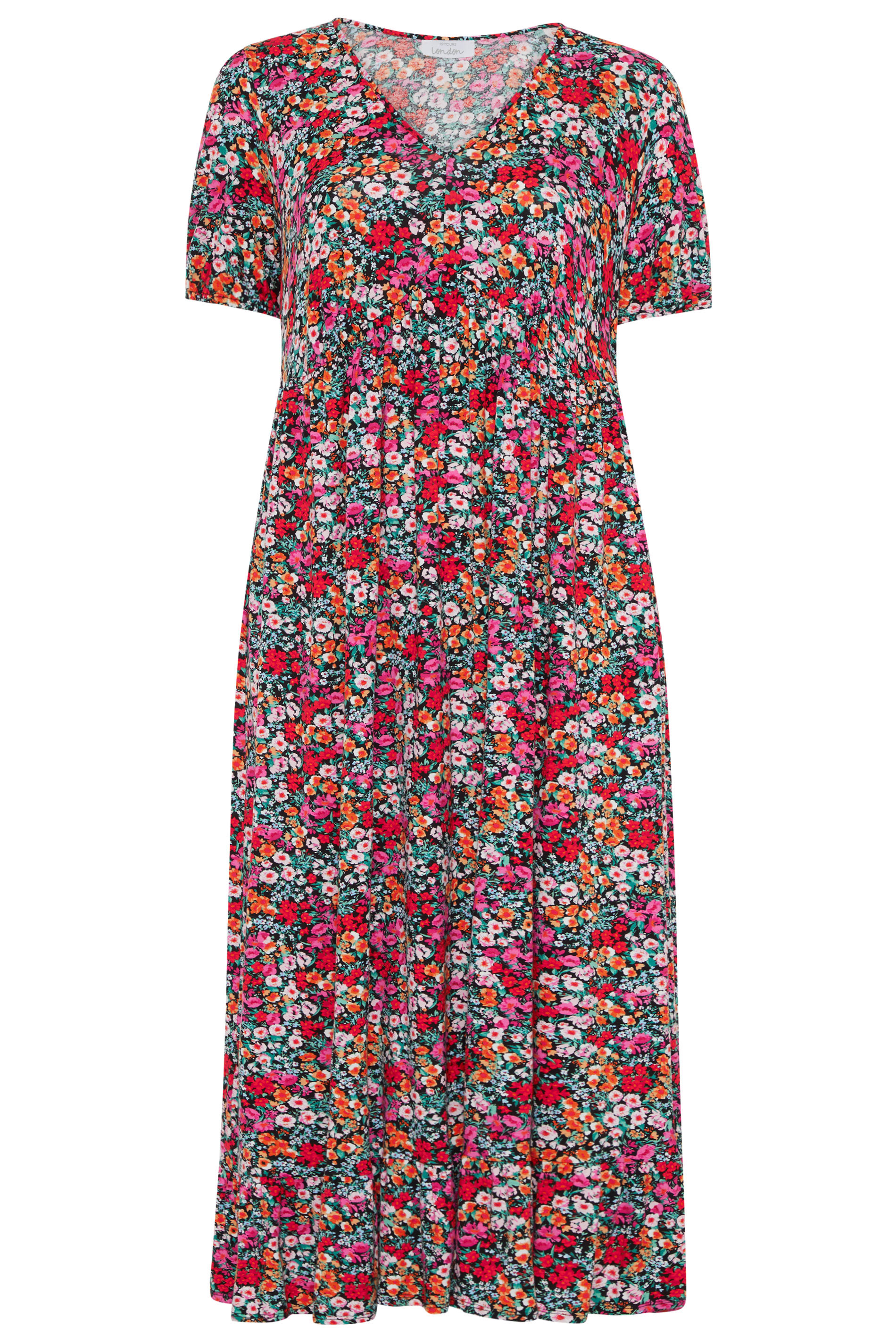 YOURS LONDON Multicoloured Floral V-Neck Frill Hem Maxi Dress | Yours ...