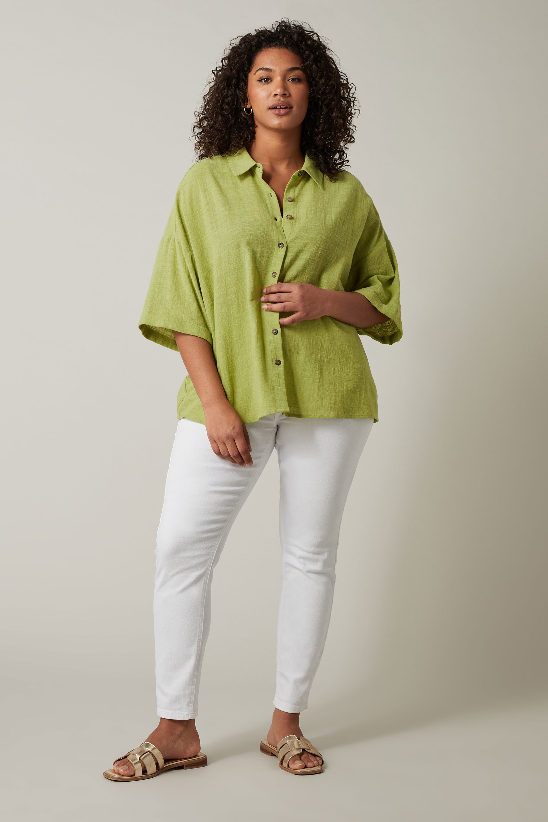 EVANS Plus Size Chartreuse Green Cotton Shirt | Evans 2