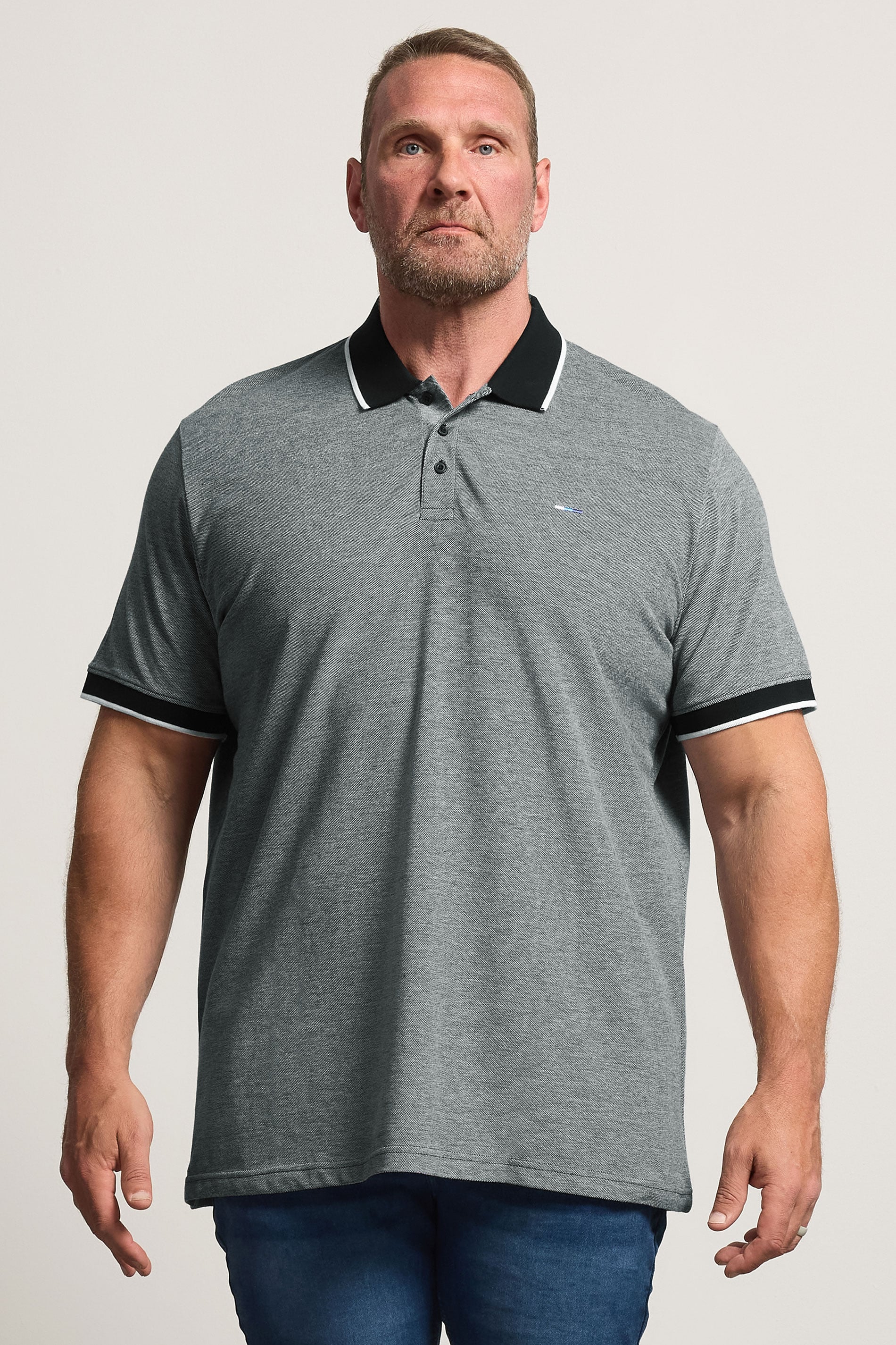 BadRhino Big & Tall Grey & Black Tipped Polo Shirt | BadRhino 3