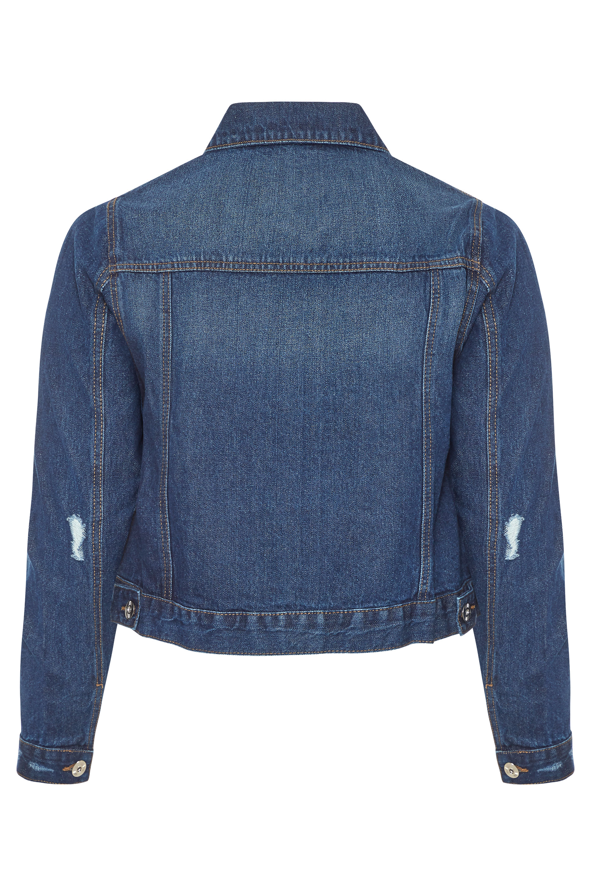 Indigo Blue Distressed Denim Jacket | Yours Clothing