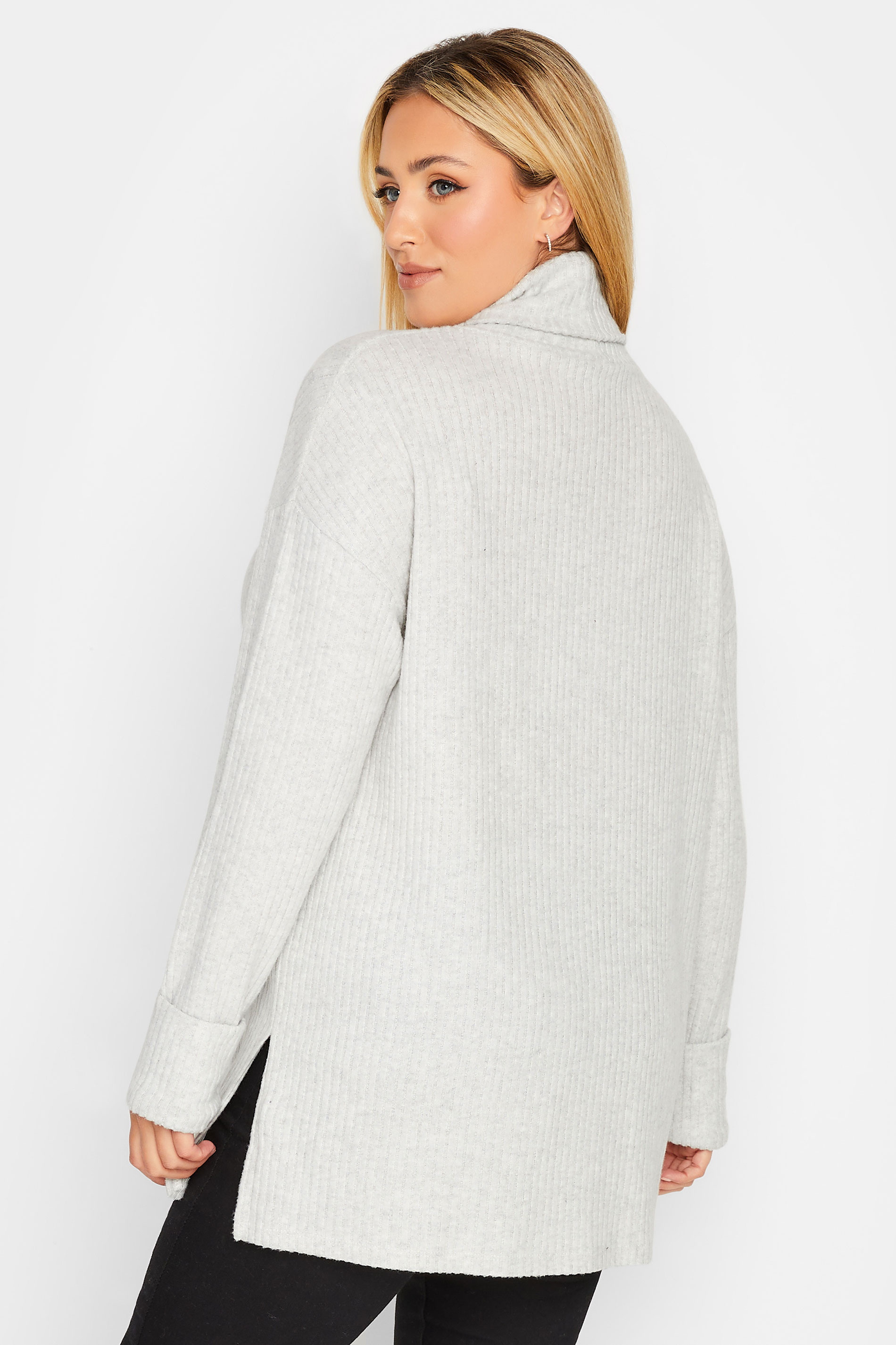 Plus Size Light Grey Soft Touch Ribbed Turtle Neck Top | Yours Clothing 3