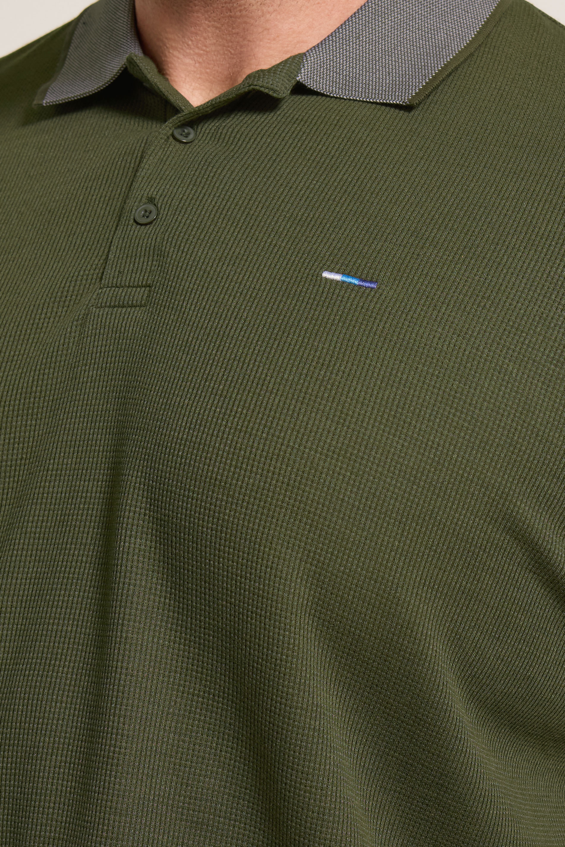 BadRhino Big & Tall Khaki Green Two Tone Waffle Polo Shirt | BadRhino 4