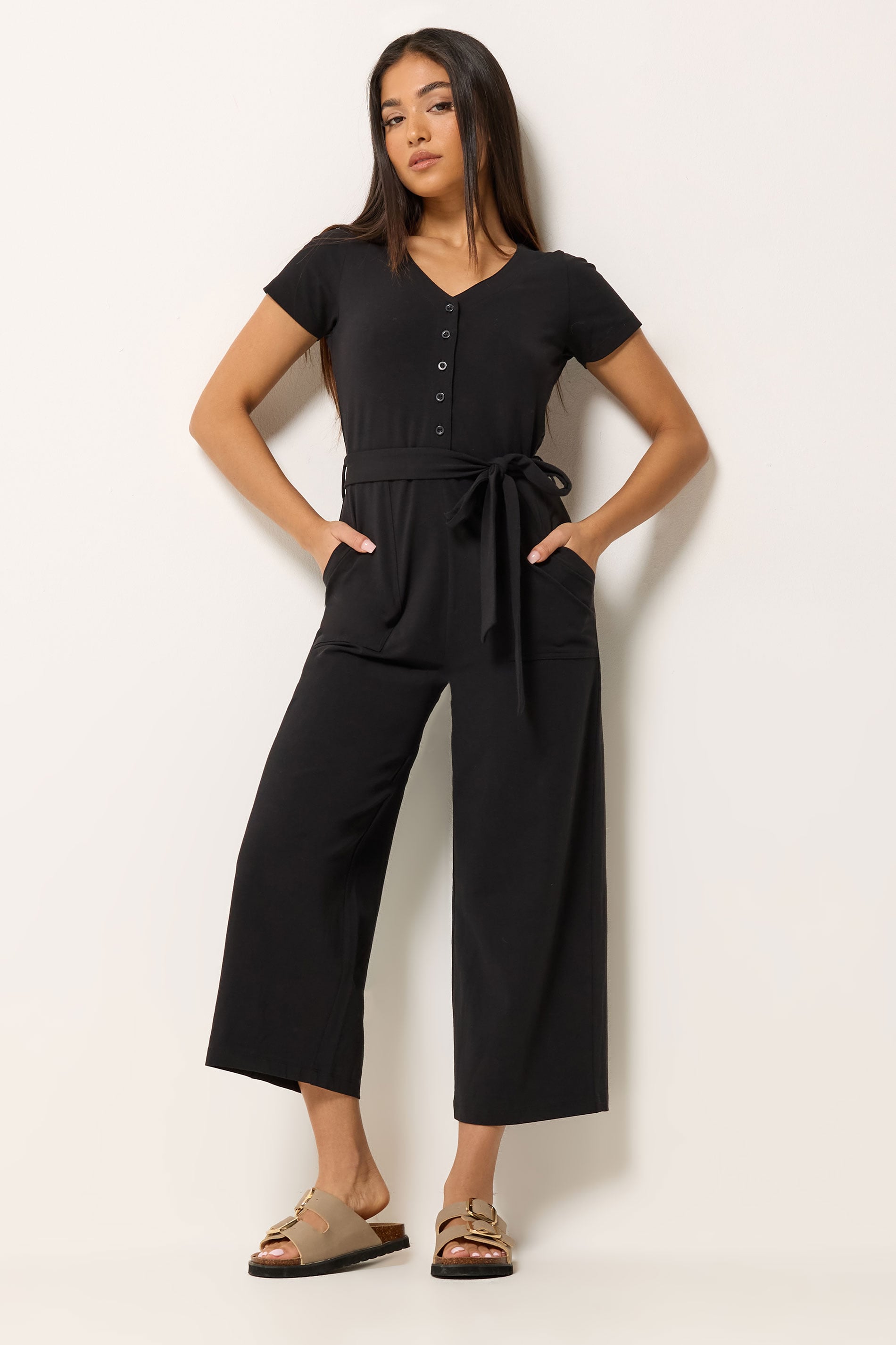 M&Co Petite Black Tie Waist Jumpsuit | M&Co 3