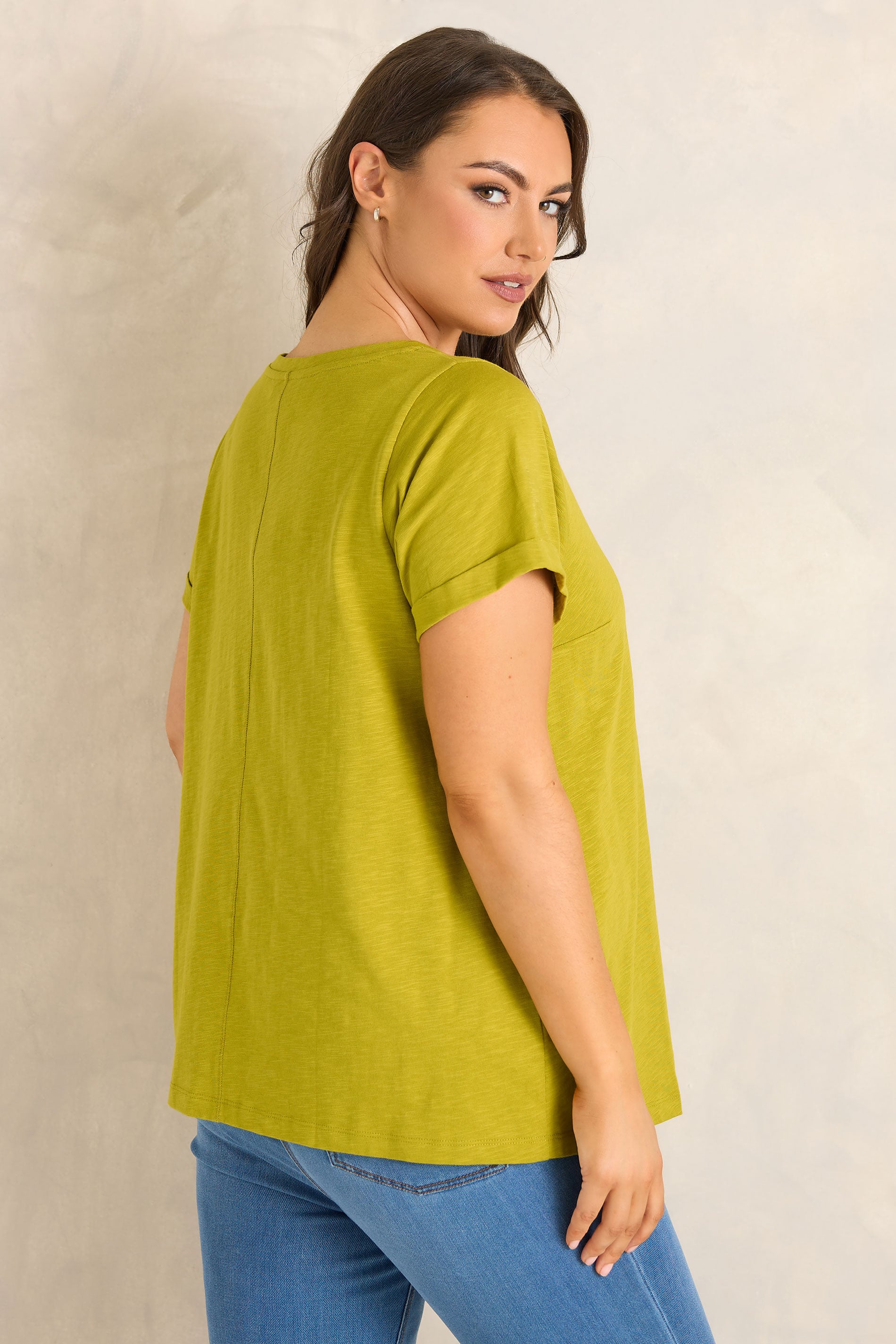 EVANS Plus Size Charteuse Green Premium Cotton T-Shirt | Evans 2
