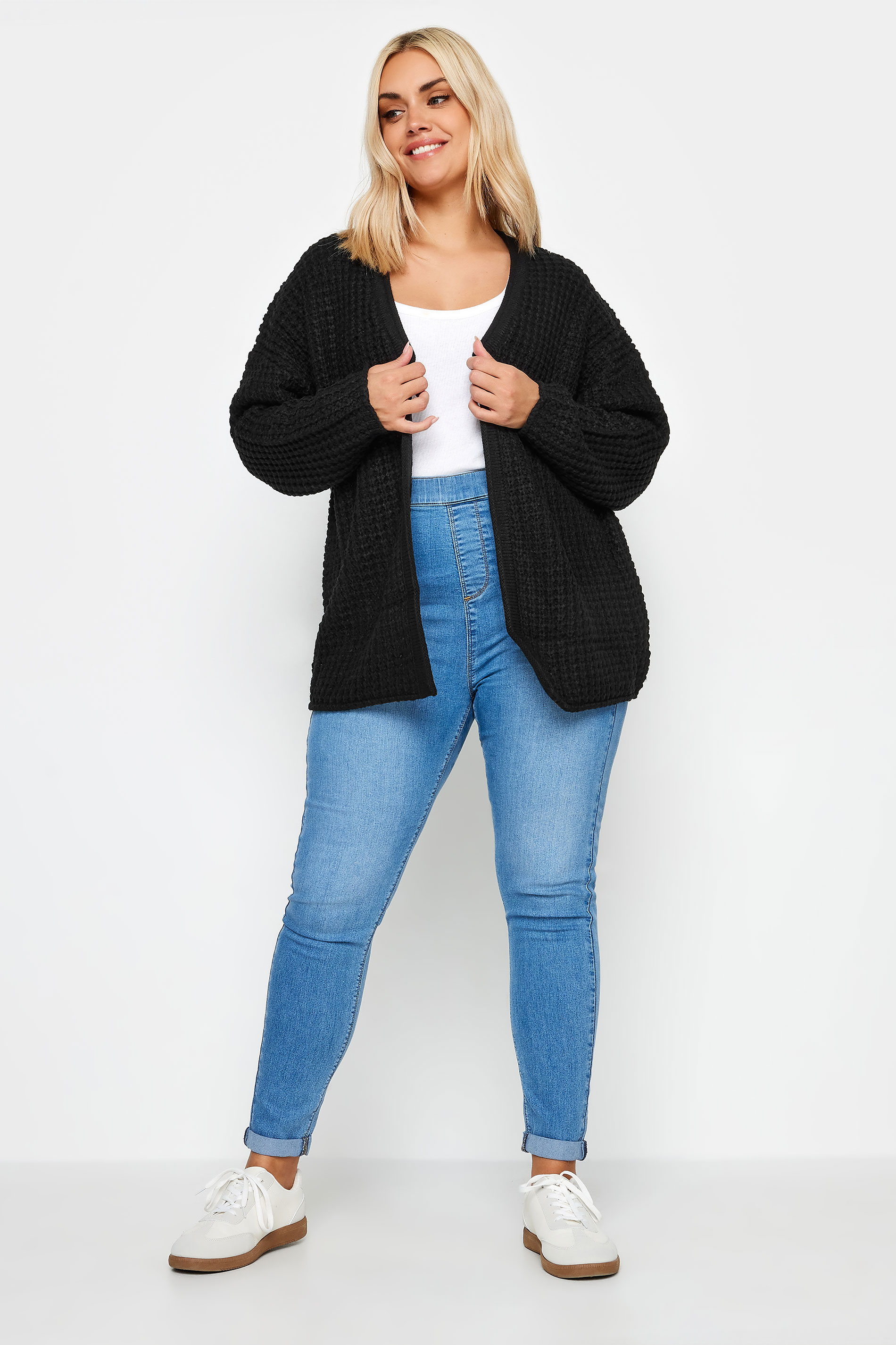 YOURS Plus Size Black Waffle Knit Cardigan | Yours Clothing 3