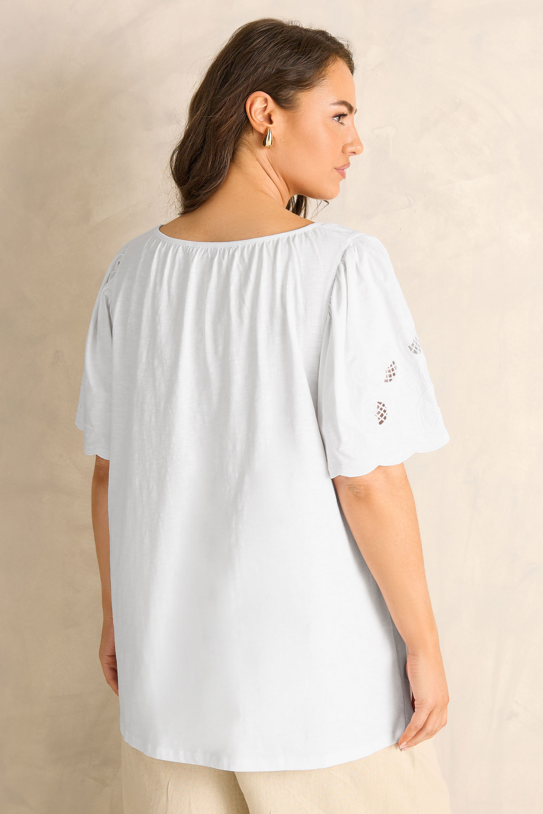 EVANS Plus Size White Broderie Sleeve Tie Neck Blouse | Evans 4