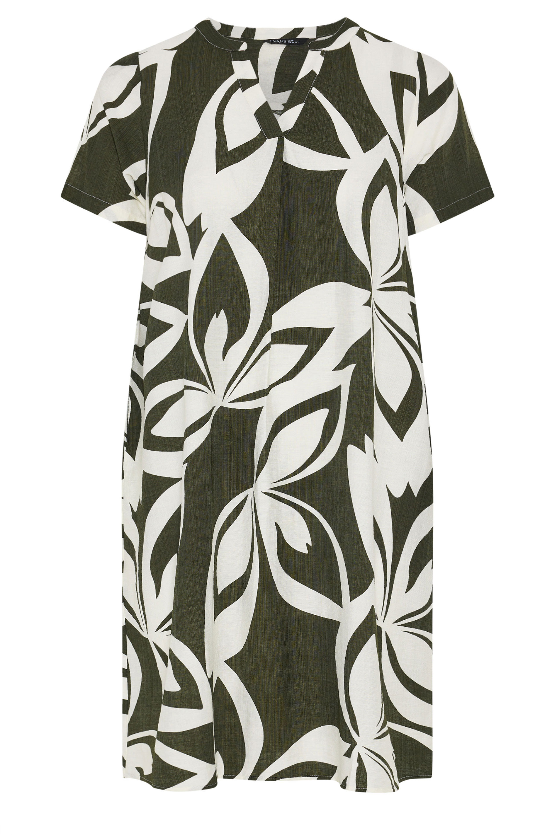 EVANS Plus Size Green Leaf Print Midi Shift Dress | Evans 6