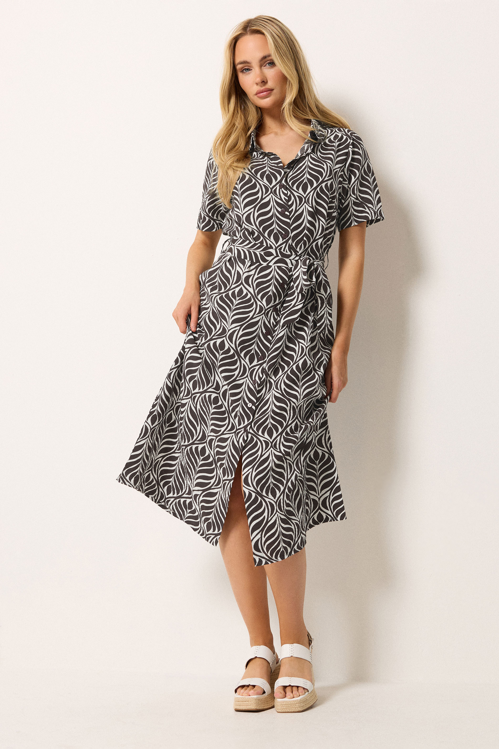 M&Co Brown Leaf Print Shirt Dress | M&Co 1