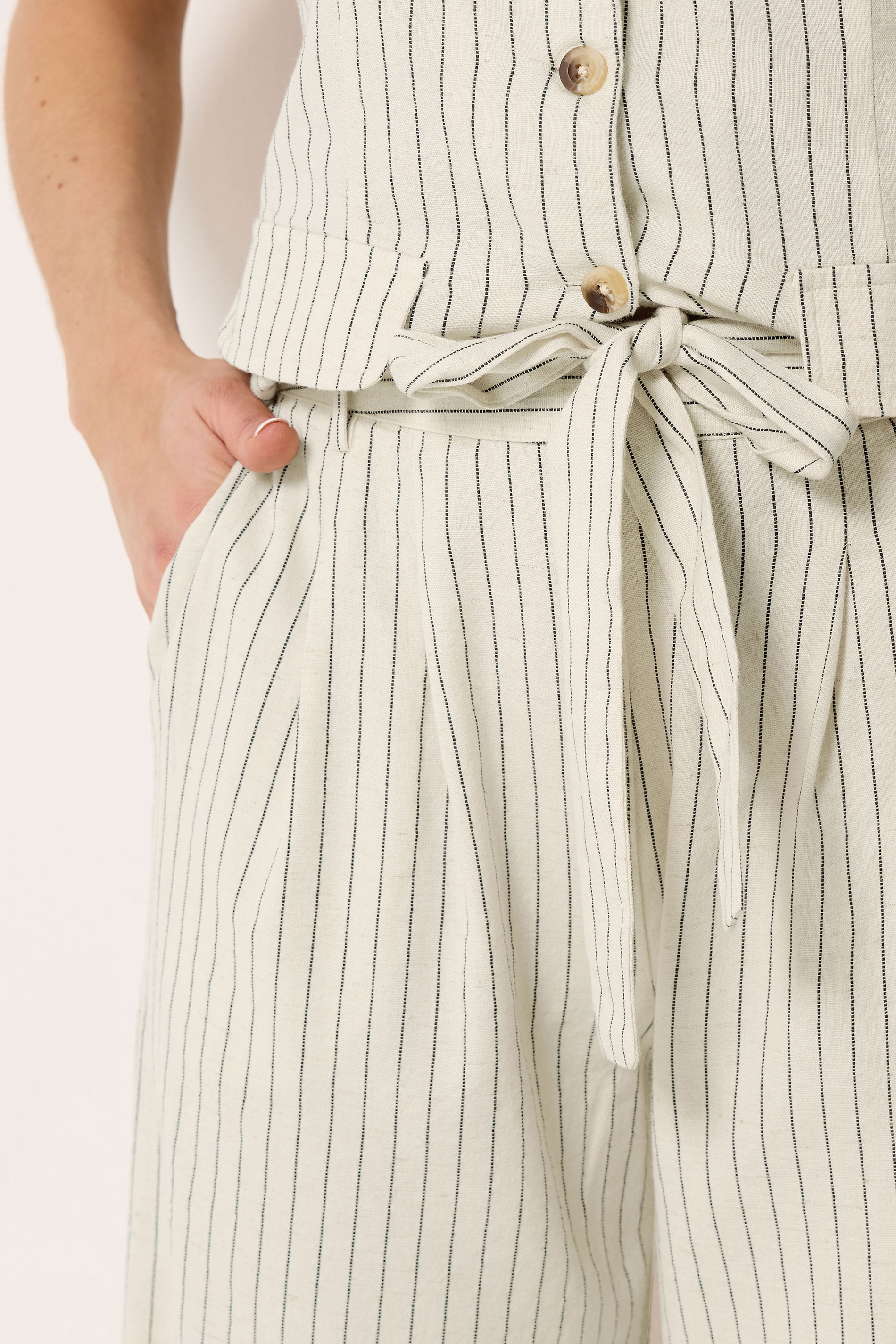 LTS Tall Women's Set Ivory White Pinstripe Waistcoat & Wide Leg Trousers | Long Tall Sally 7