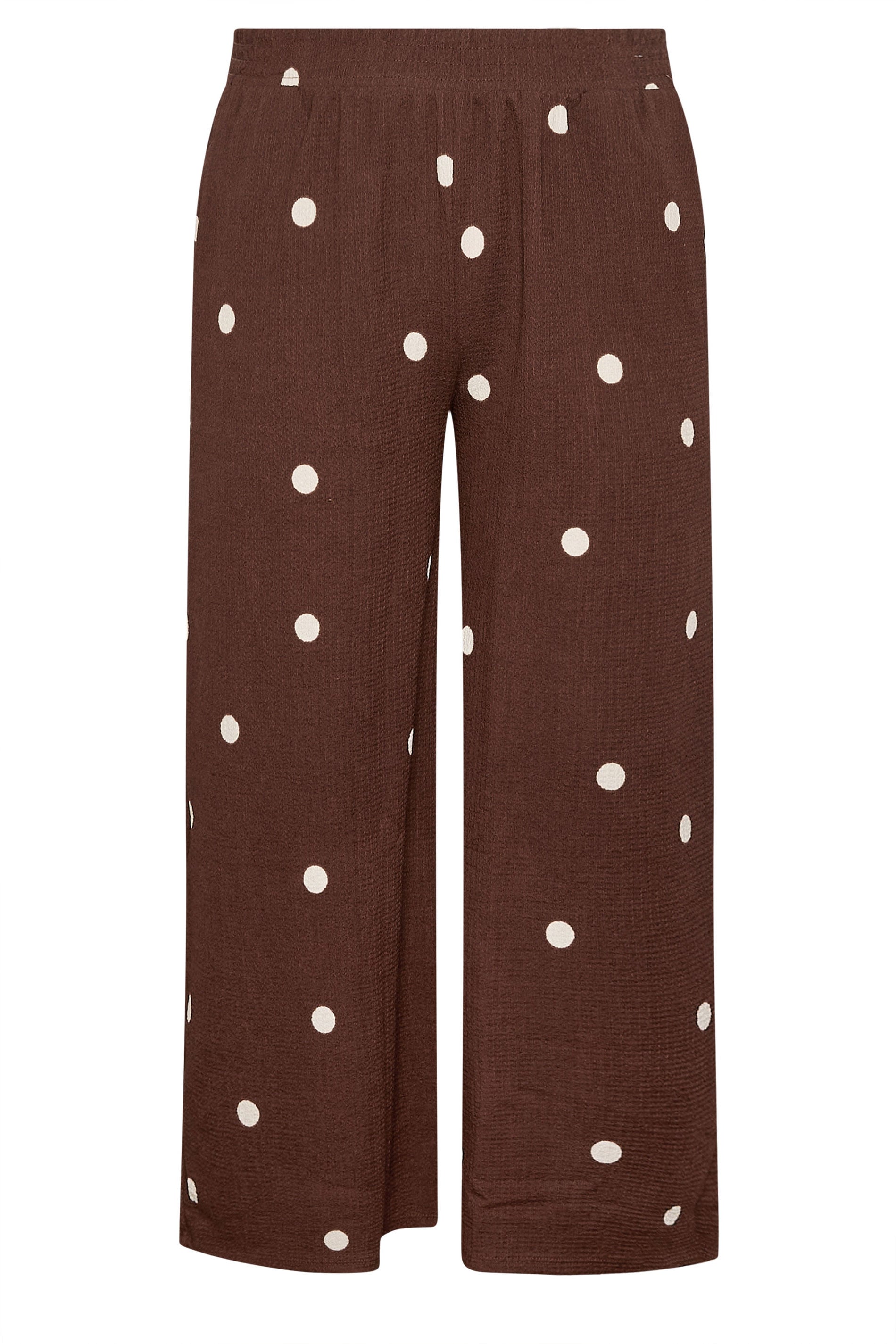 YOURS Plus Size Chocolate Brown Polka Dot Crinkle Trousers | Yours Clothing 5