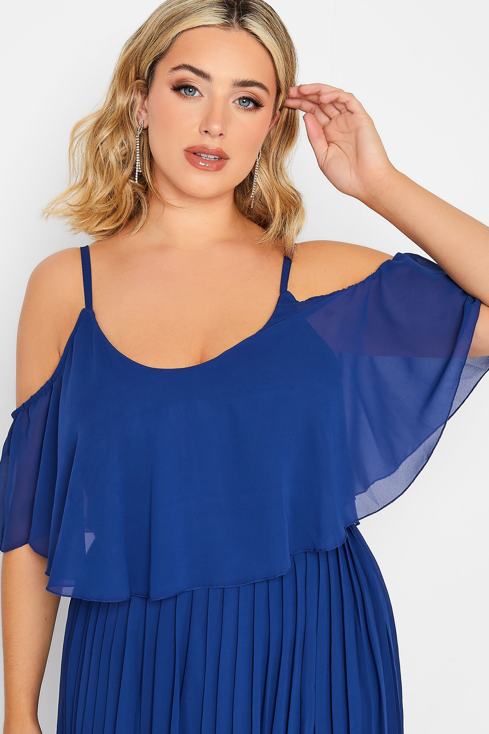 YOURS LONDON Plus Size Cobalt Blue Pleated Overlay Midi Dress | Yours ...