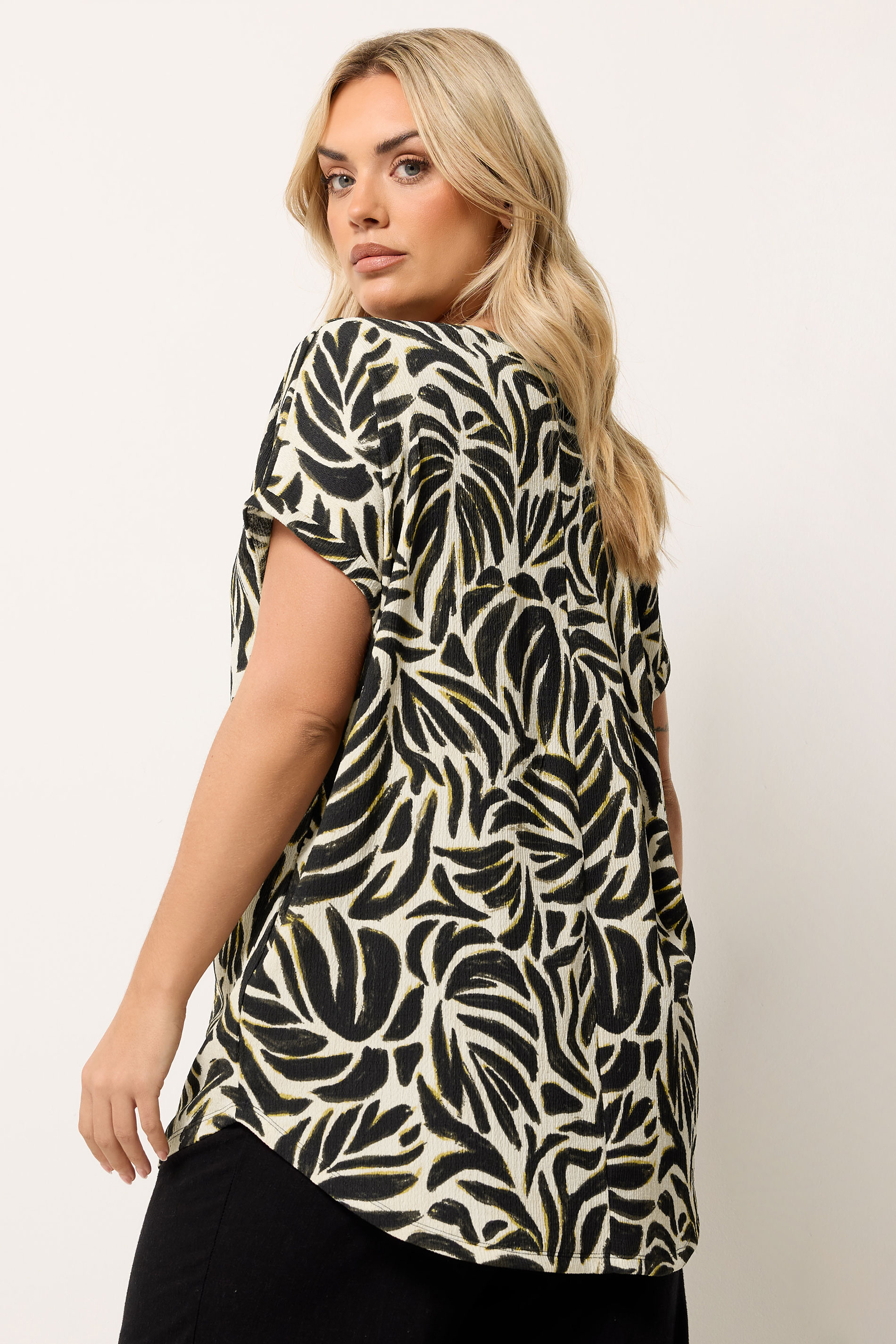 YOURS Plus Size Natural Brown Textured Abstract Tropic Notch Neck Top | Yours Clothing 2