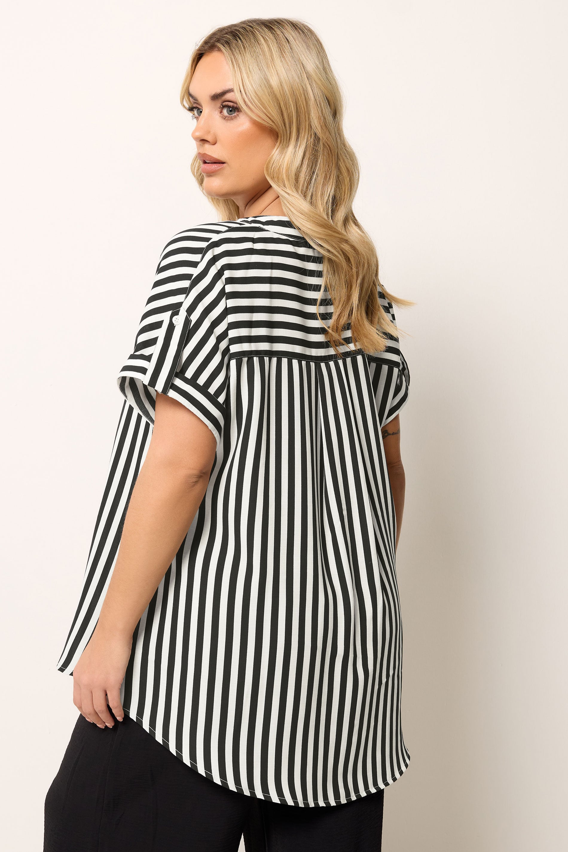 YOURS Plus Size Black Stripe Button Up Blouse | Yours Clothing 2
