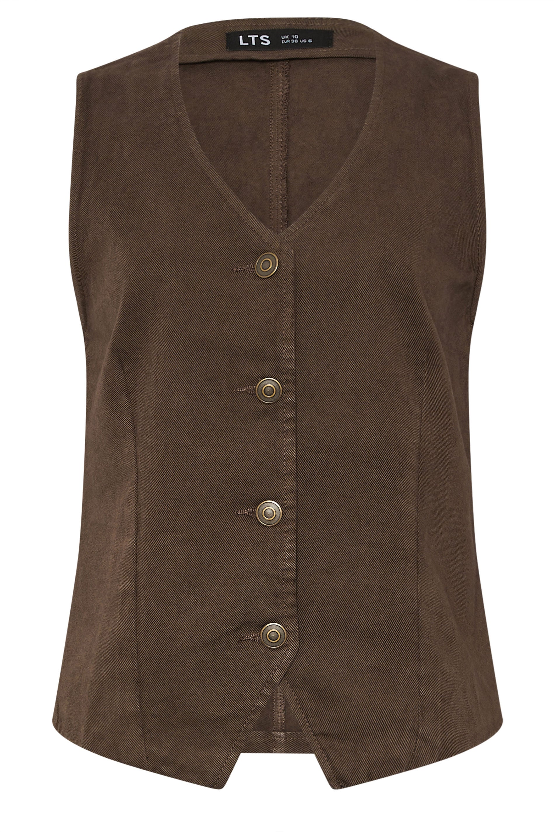 LTS Tall Women's Chocolate Brown Denim Cotton Waistcoat | Long Tall Sally 6