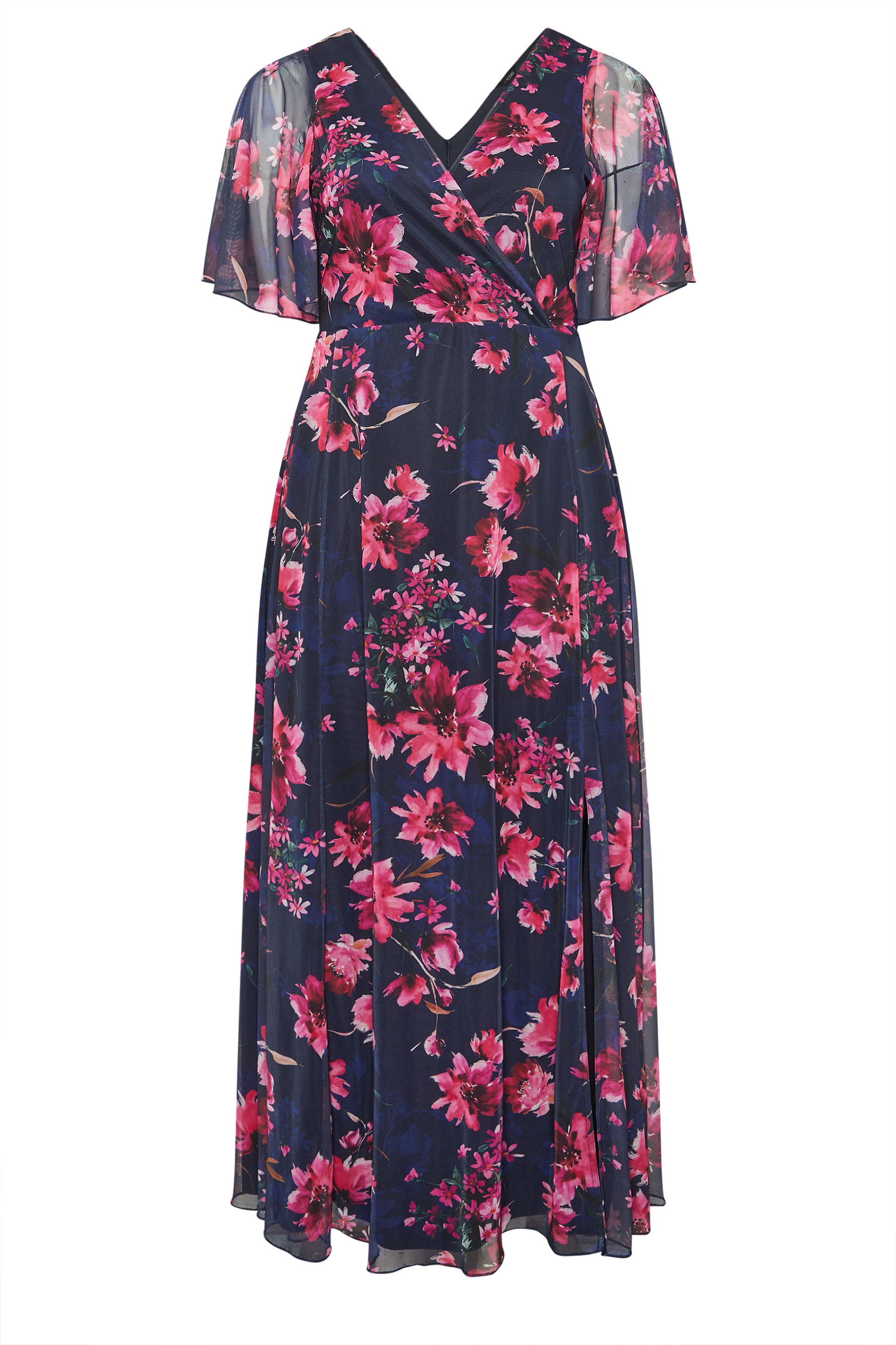 YOURS LONDON Plus Size Navy Blue Floral Angel Sleeve Maxi Dress | Yours Clothing 5