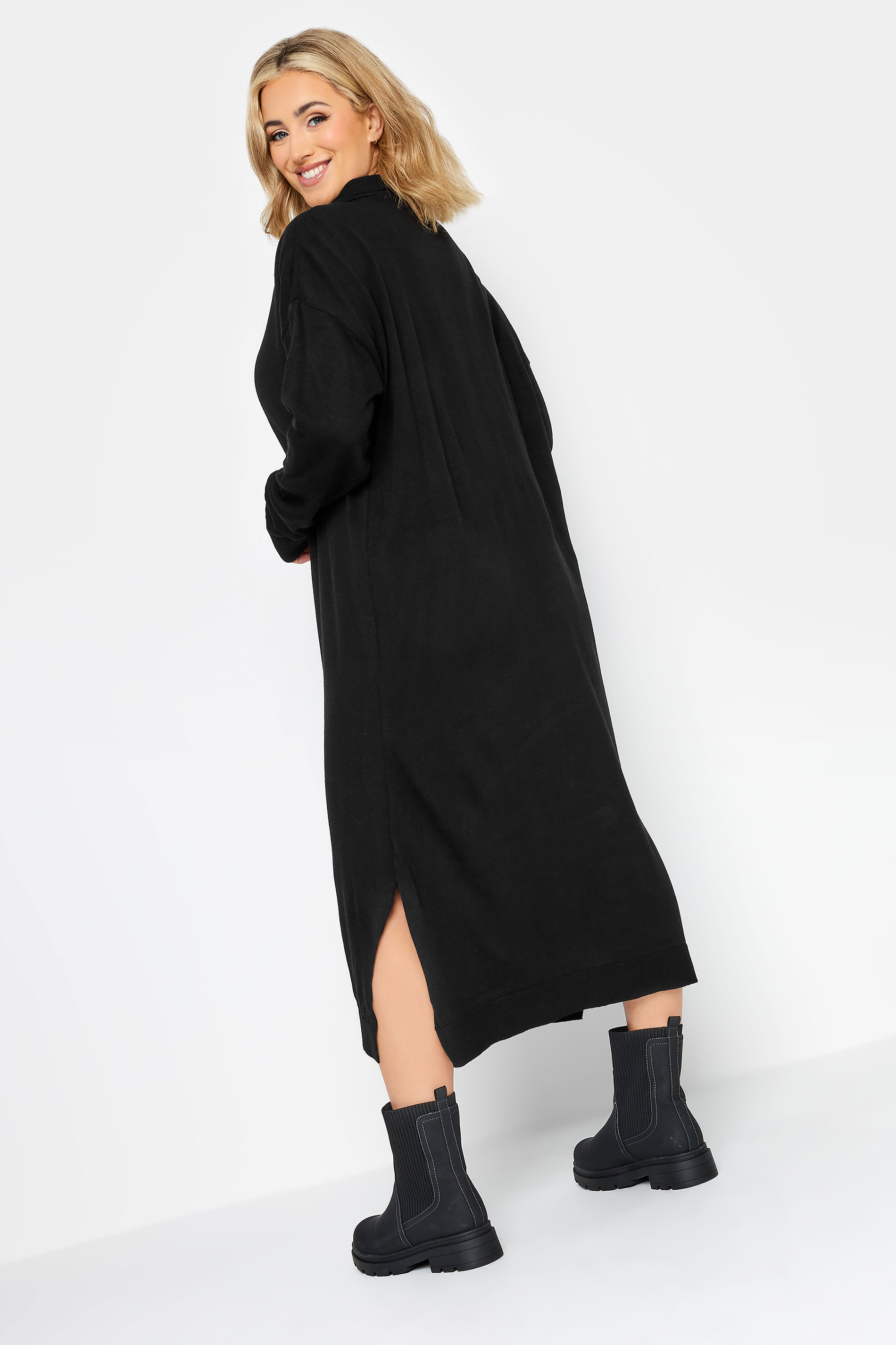 Plus Size Black Open Collar Knitted Jumper Dress | Yours Clothing 3