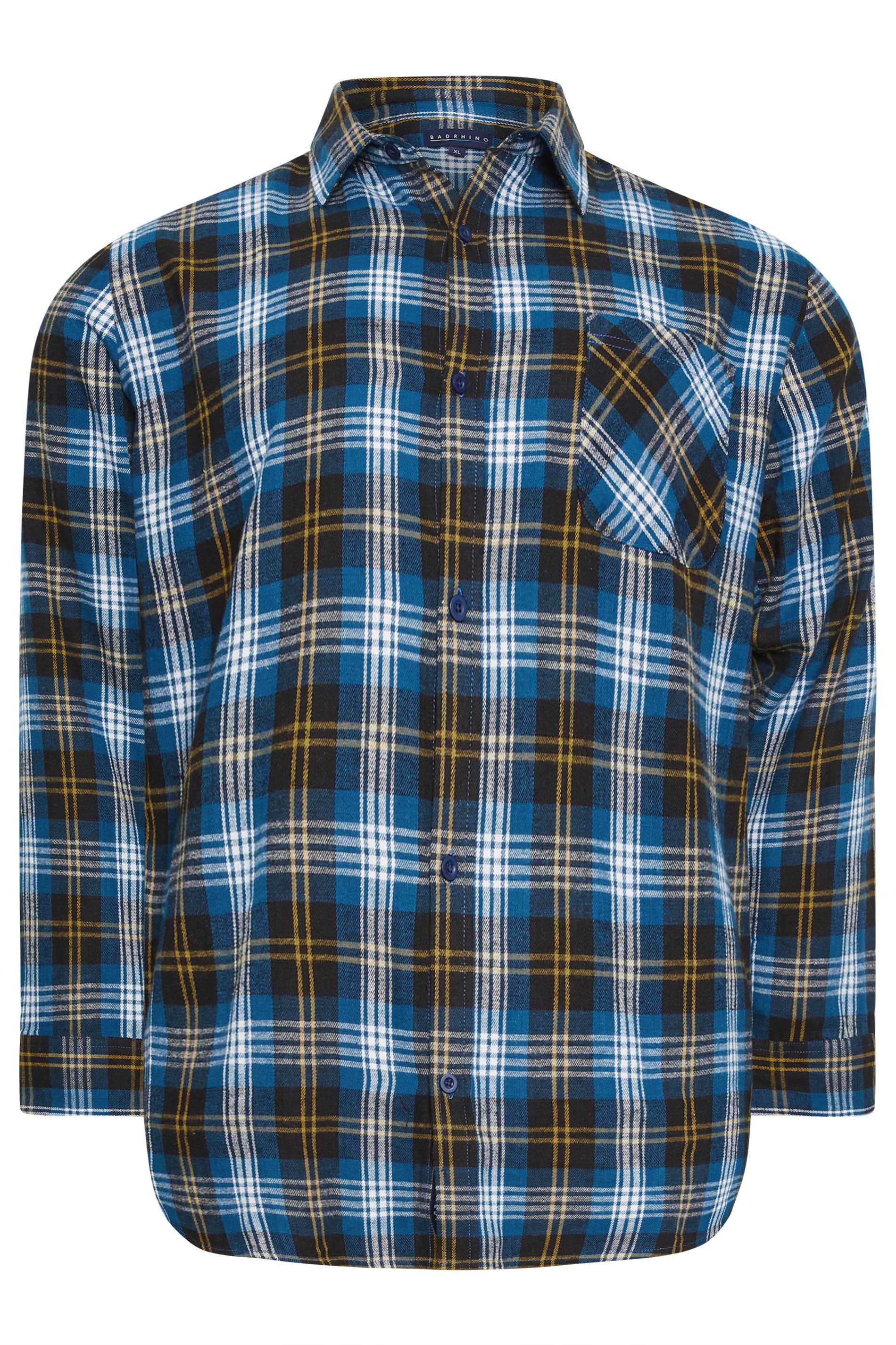 BadRhino Big & Tall Blue & Orange Brushed Check Long Sleeve Shirt | BadRhino 3