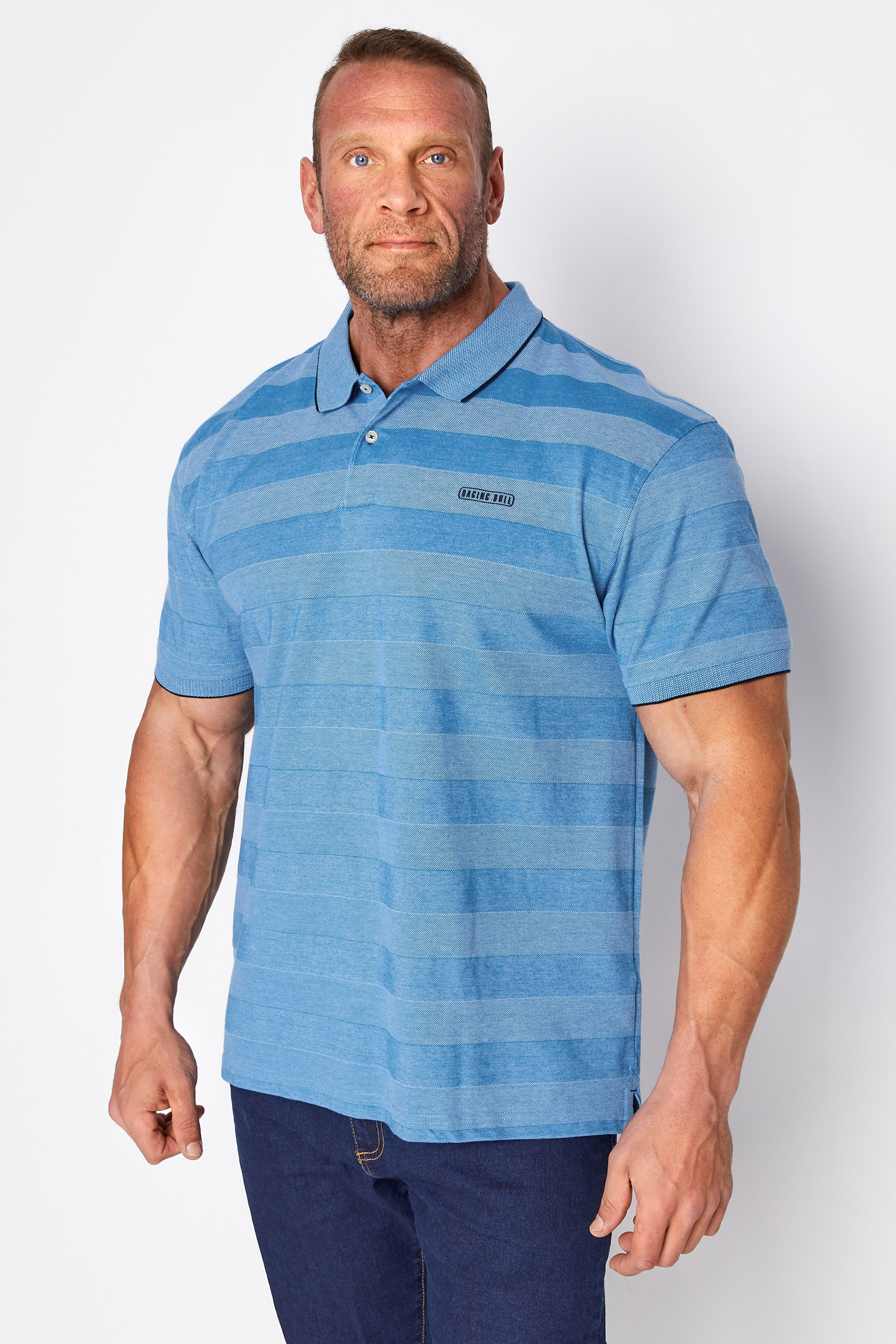 RAGING BULL Big & Tall Blue Birdseye Stripe Print Polo Shirt 1