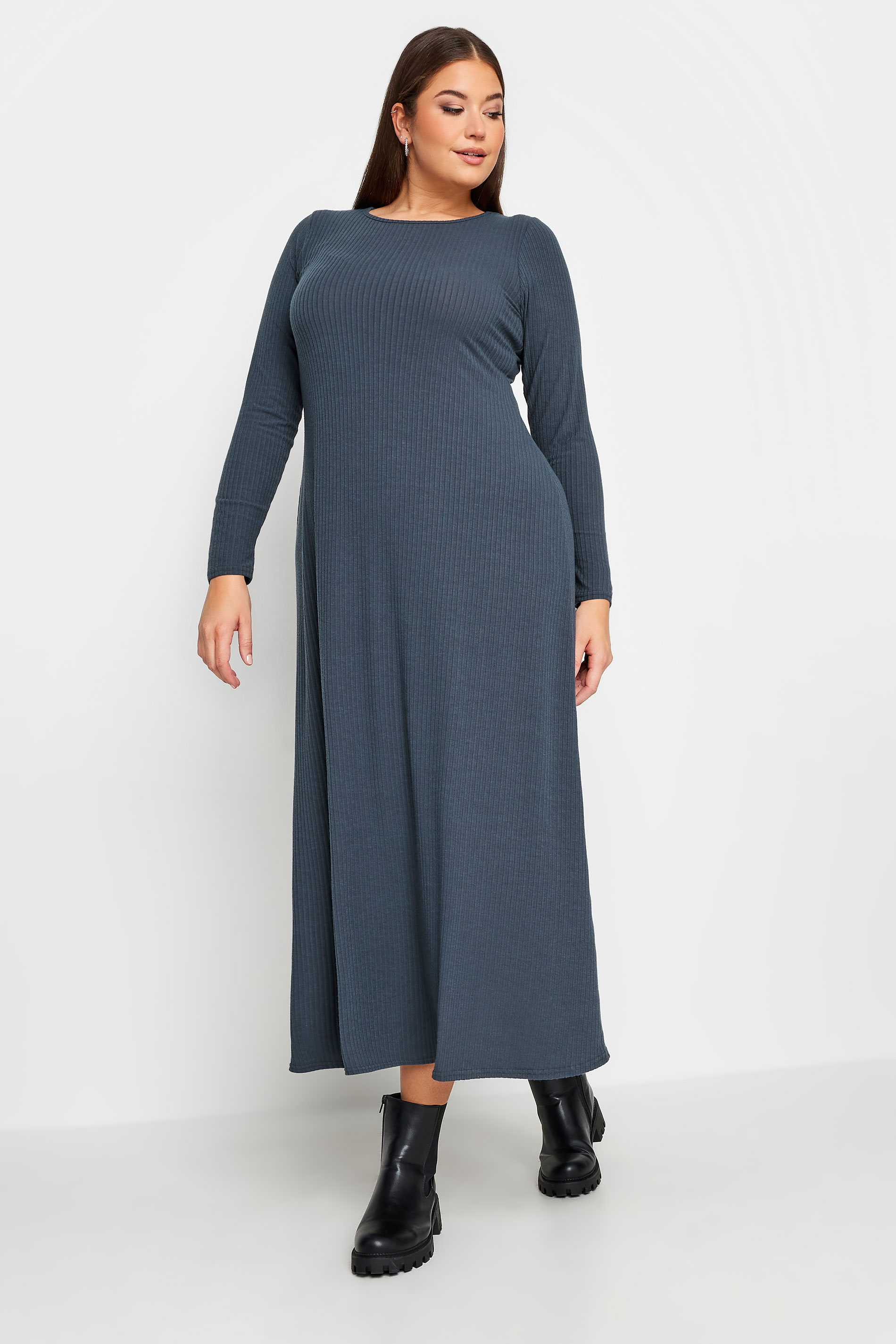 YOURS Plus Size Grey Ribbed Maxi Swing Dress | Yours Clothing  1