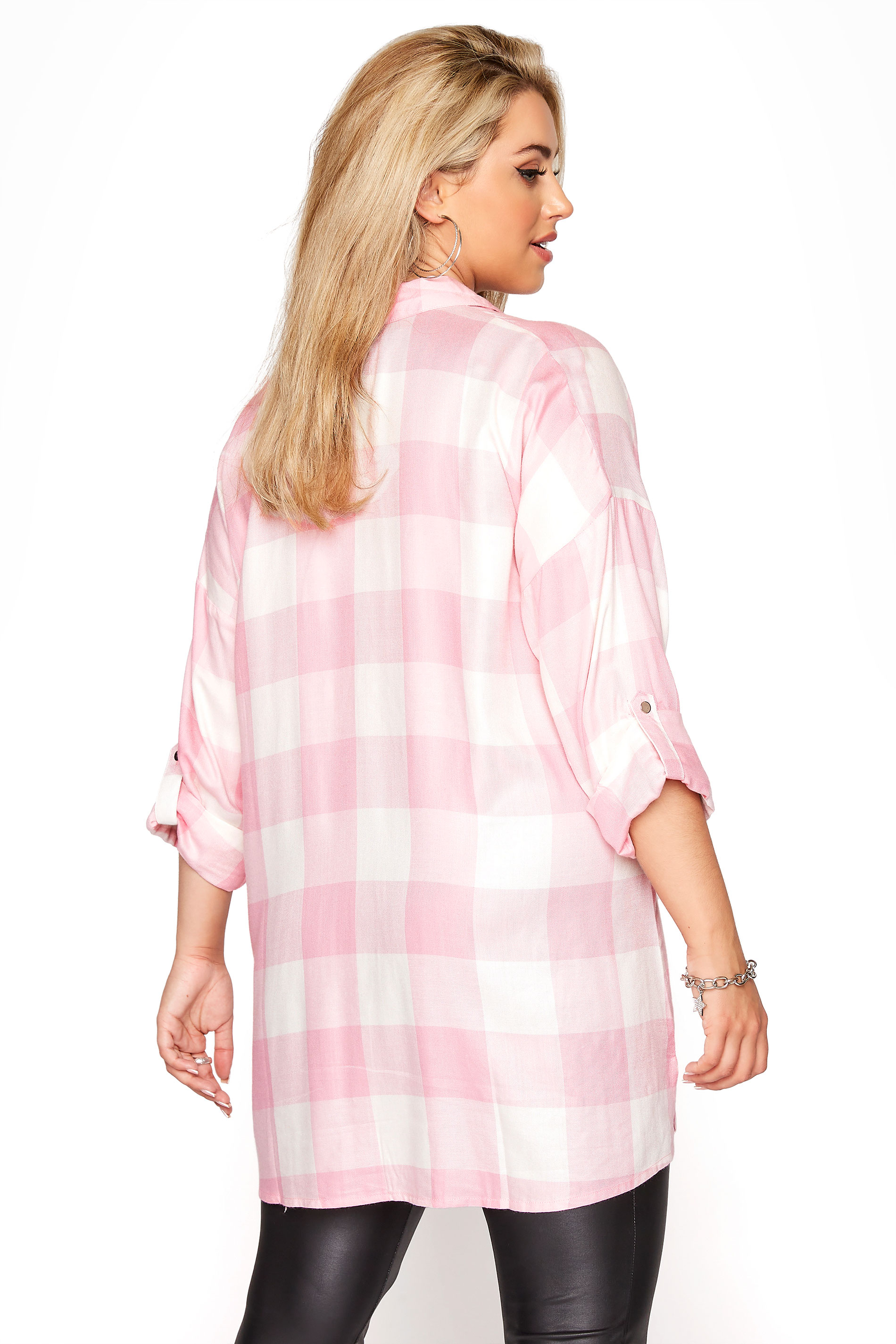 Plus size Pink Check Oversized Shirt | Yours Clothing