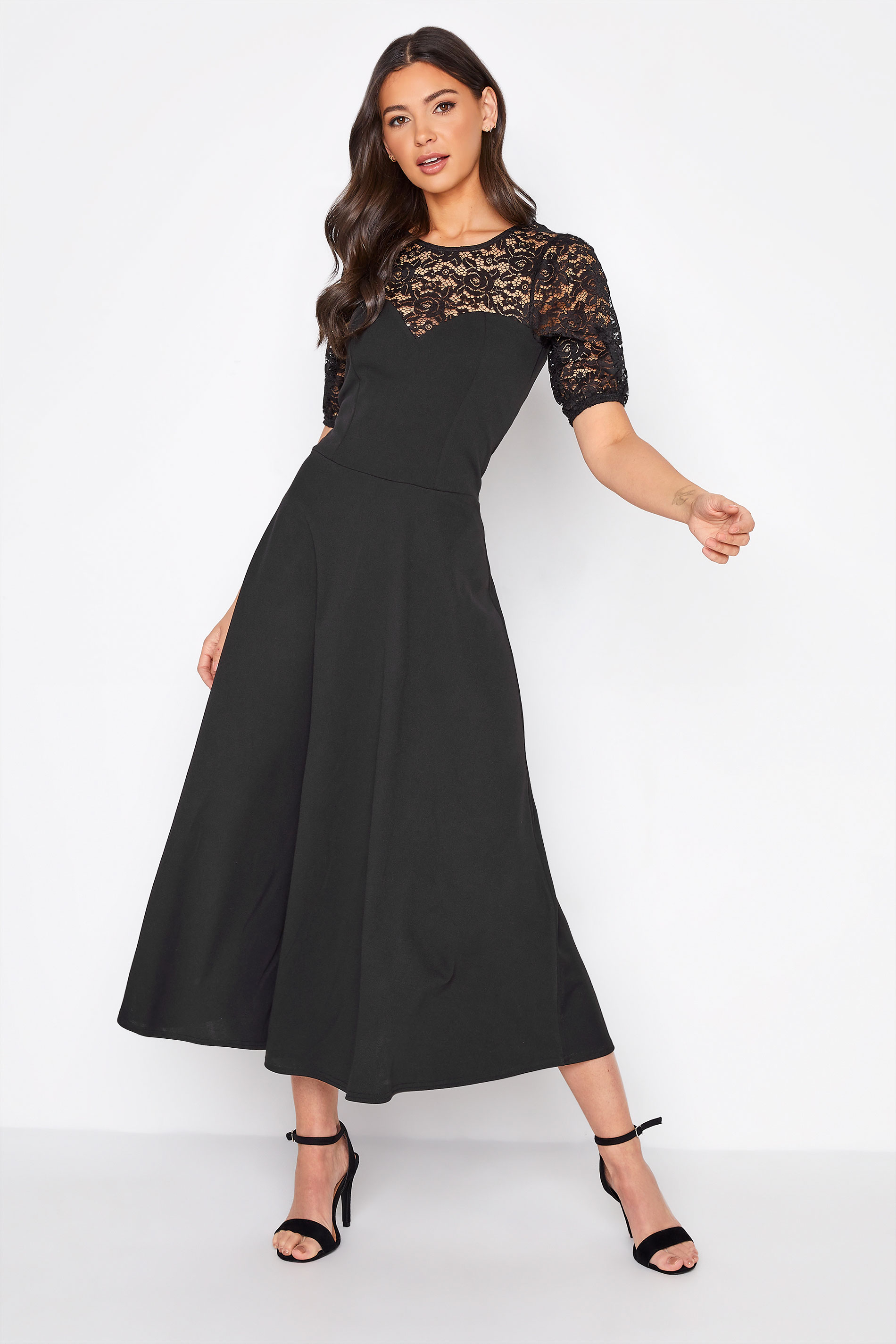 LTS Tall Black Lace Midi Dress 1