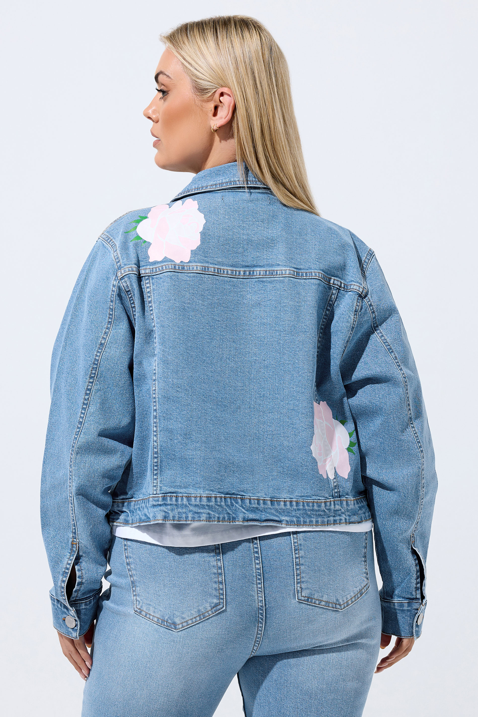 LIMITED COLLECTION Plus Size Blue Rose Printed Denim Jacket | Yours Clothing 5
