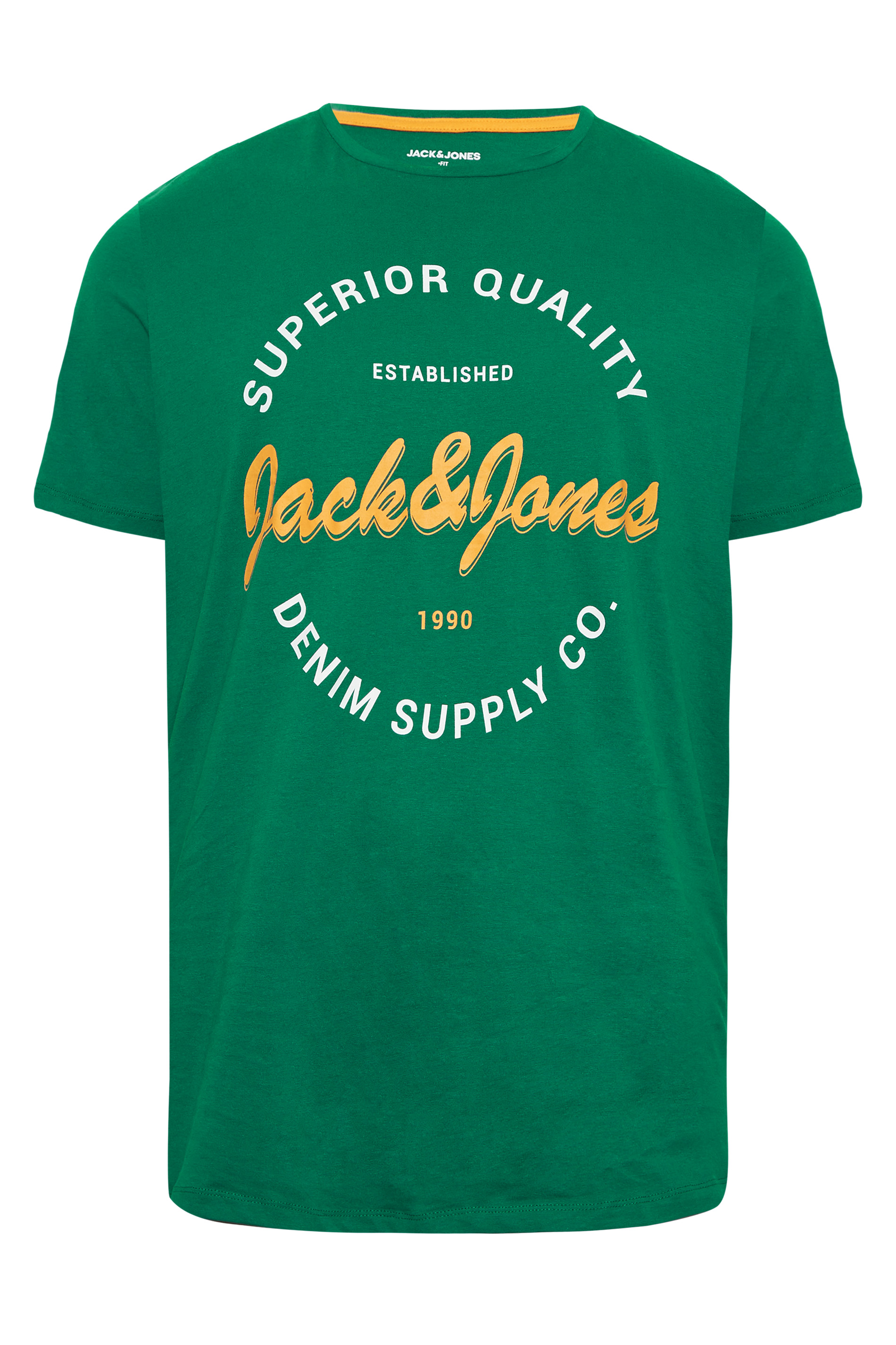 JACK & JONES Big & Tall Bright Green Printed Crew Neck T-Shirt | BadRhino 3