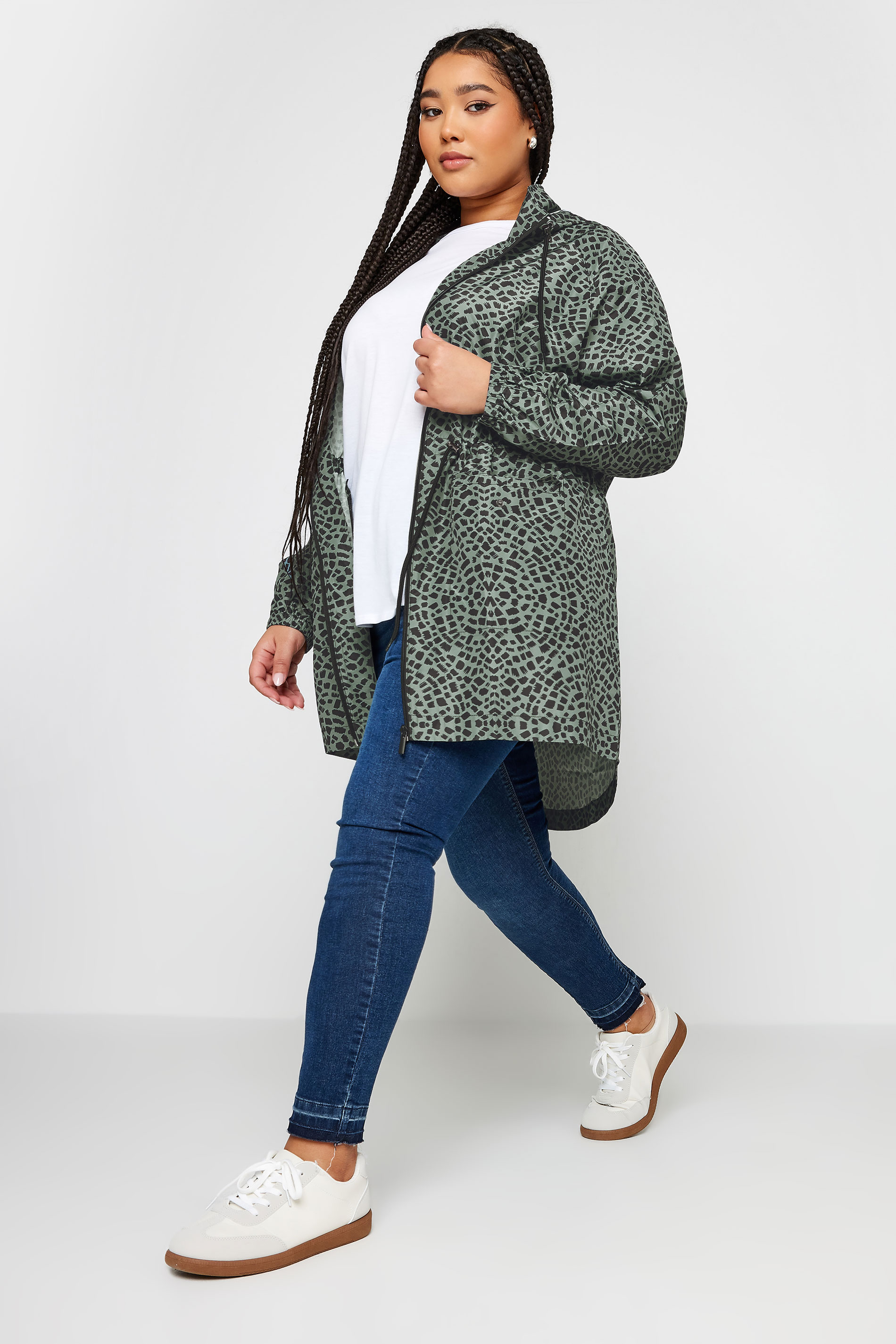 YOURS Plus Size Green Tile Print Lightweight Parka Jacket | Yours Clothing 2
