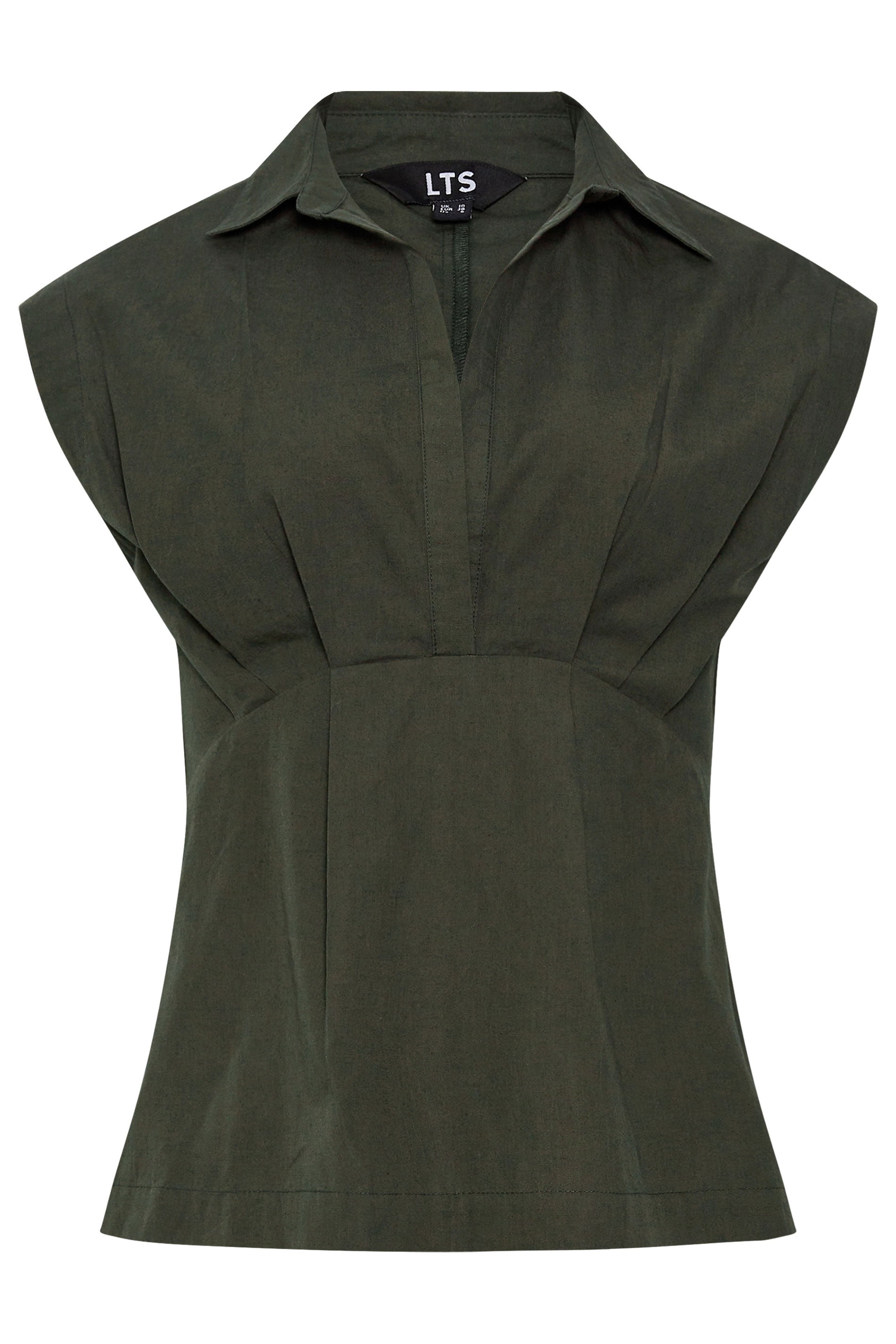LTS Tall Women's Olive Green Open Collar Cotton Pleated Shirt | Long Tall Sally 5