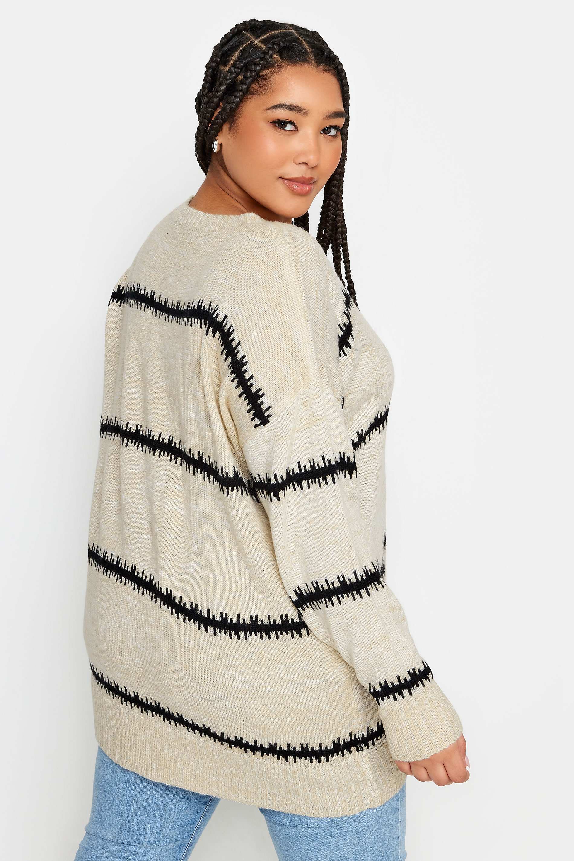 YOURS Plus Size Ivory White Feathered Design Jumper | Yours Clothing 3
