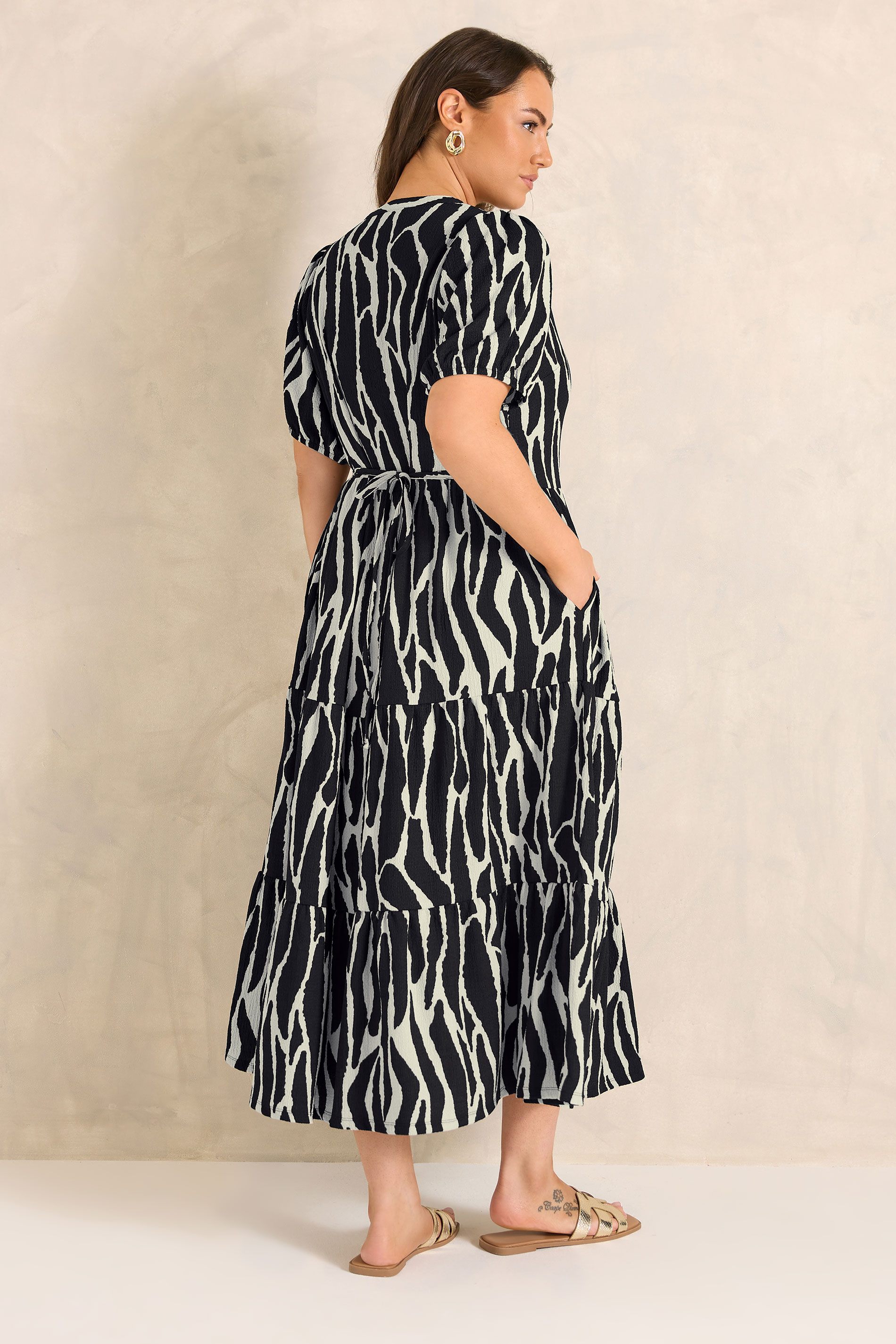 EVANS Plus Size Black Zebra Print Tiered Maxi Dress | Evans 4
