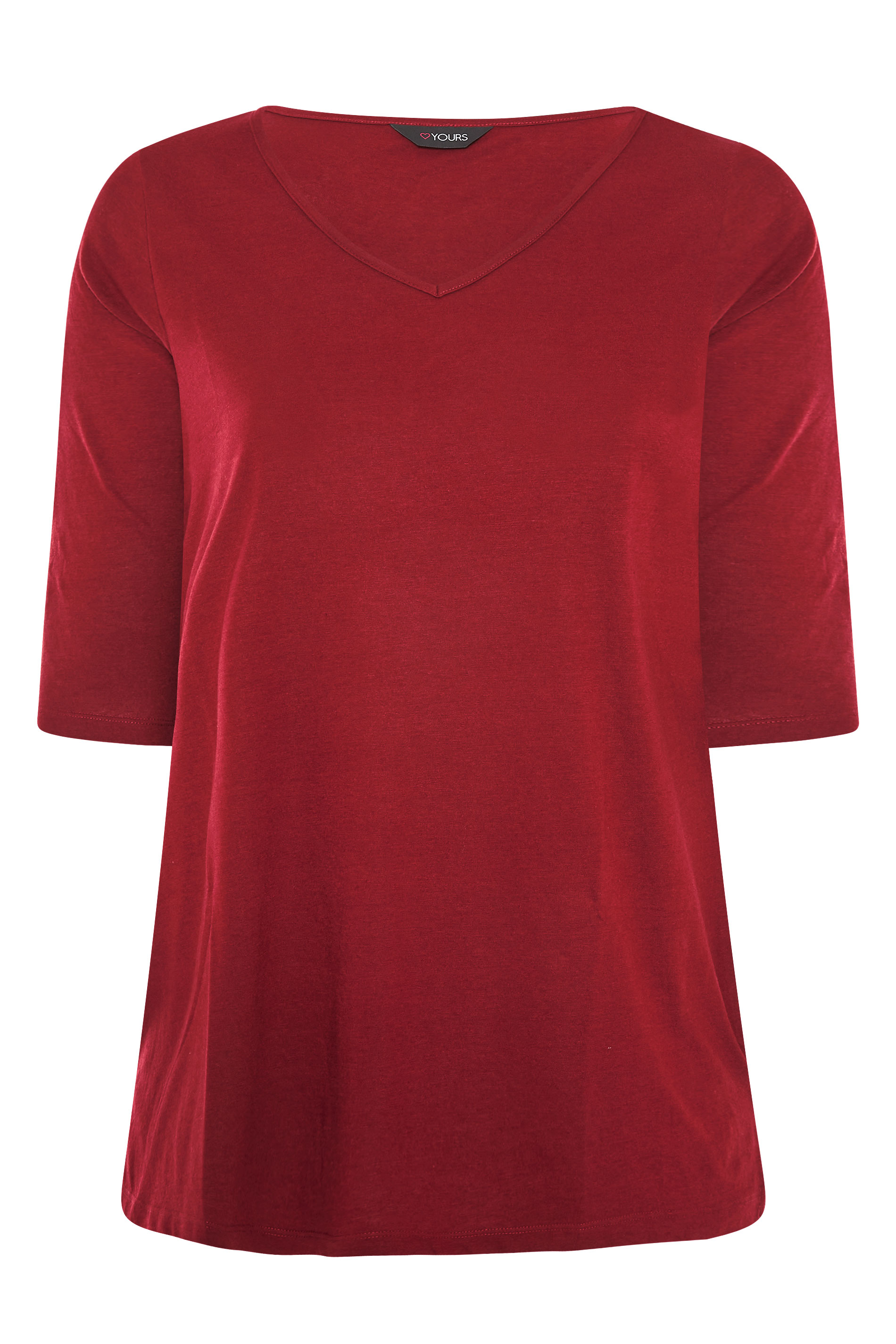 Plus Size Wine Red V-Neck T-shirt | Yours Clothing