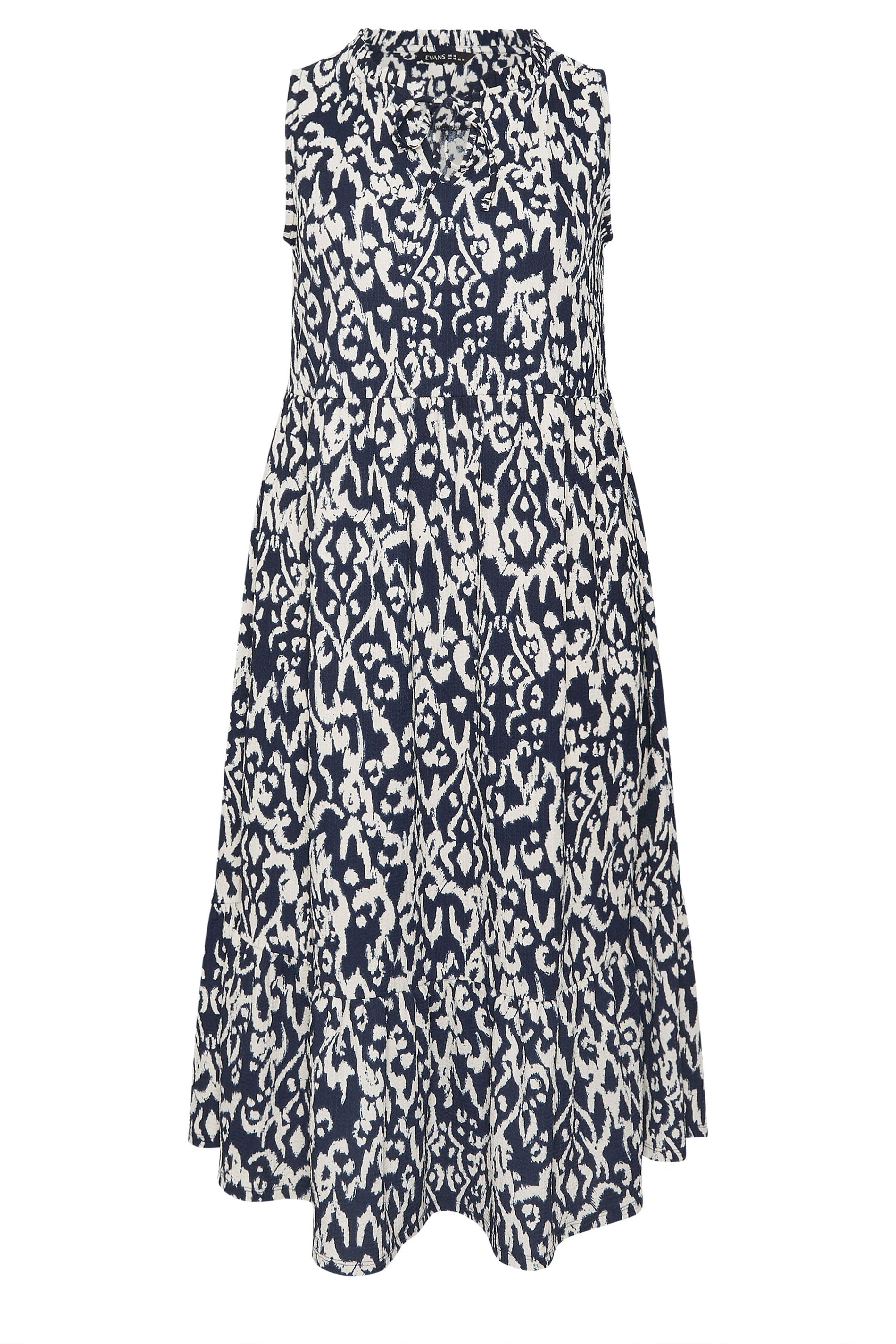 EVANS Plus Size Navy Blue Ikat Tie Neck Maxi Dress | Evans  5