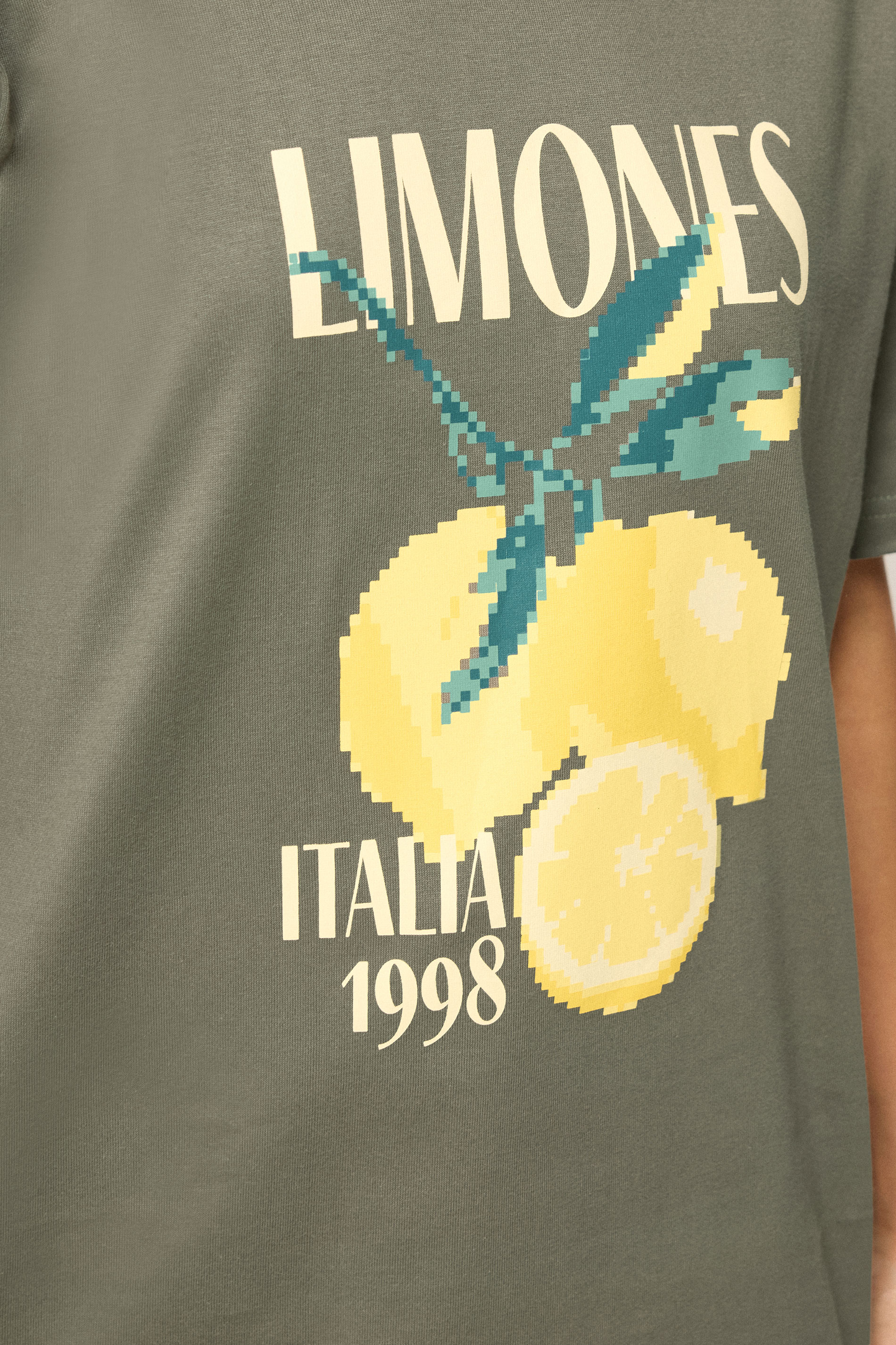 PixieGirl Petite Women's Sage Green Lemon Graphic Cotton Oversized T-Shirt | PixieGirl 4