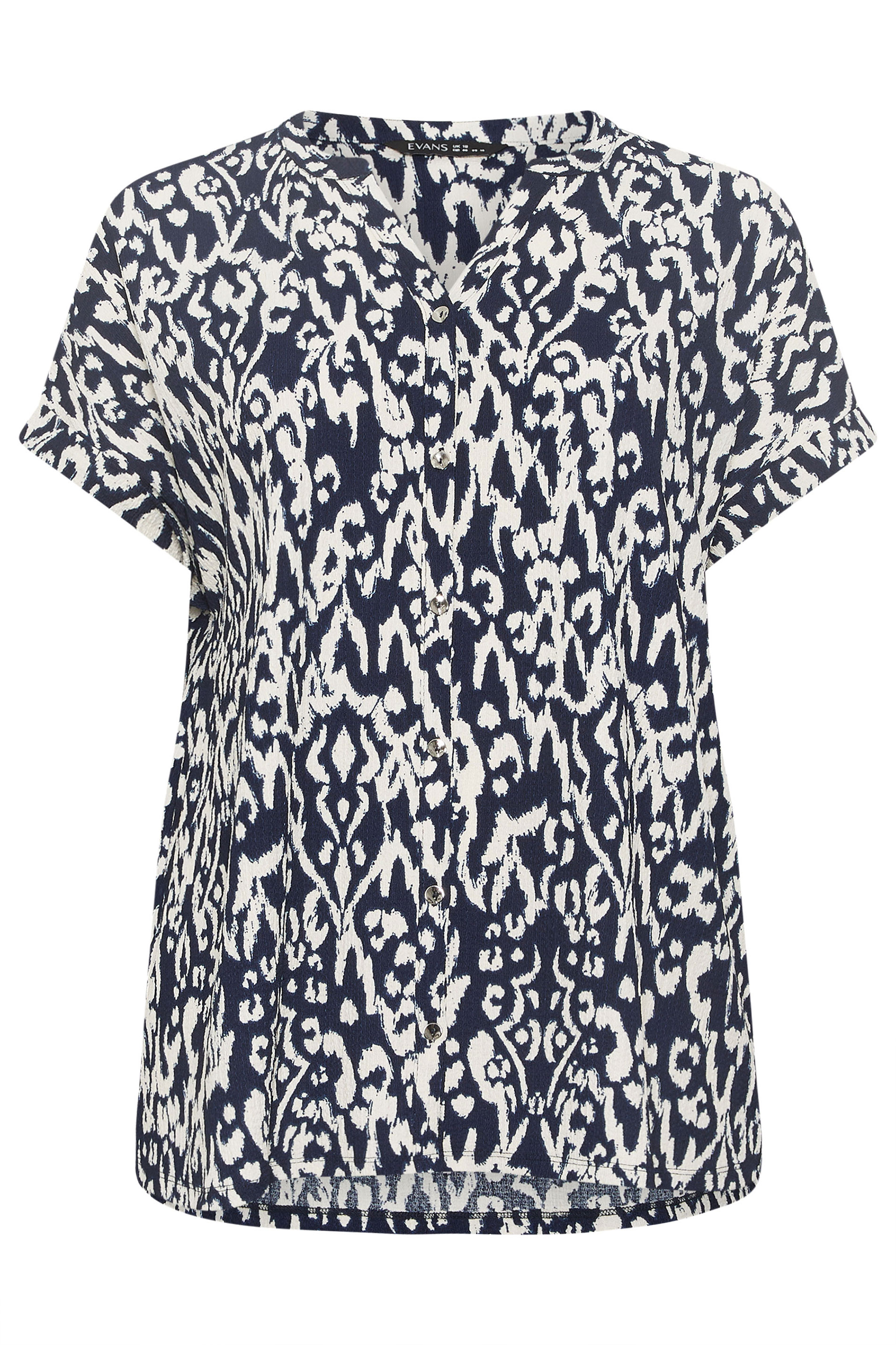 EVANS Plus Size Navy Blue Ikat Print Shirt | Evans  5