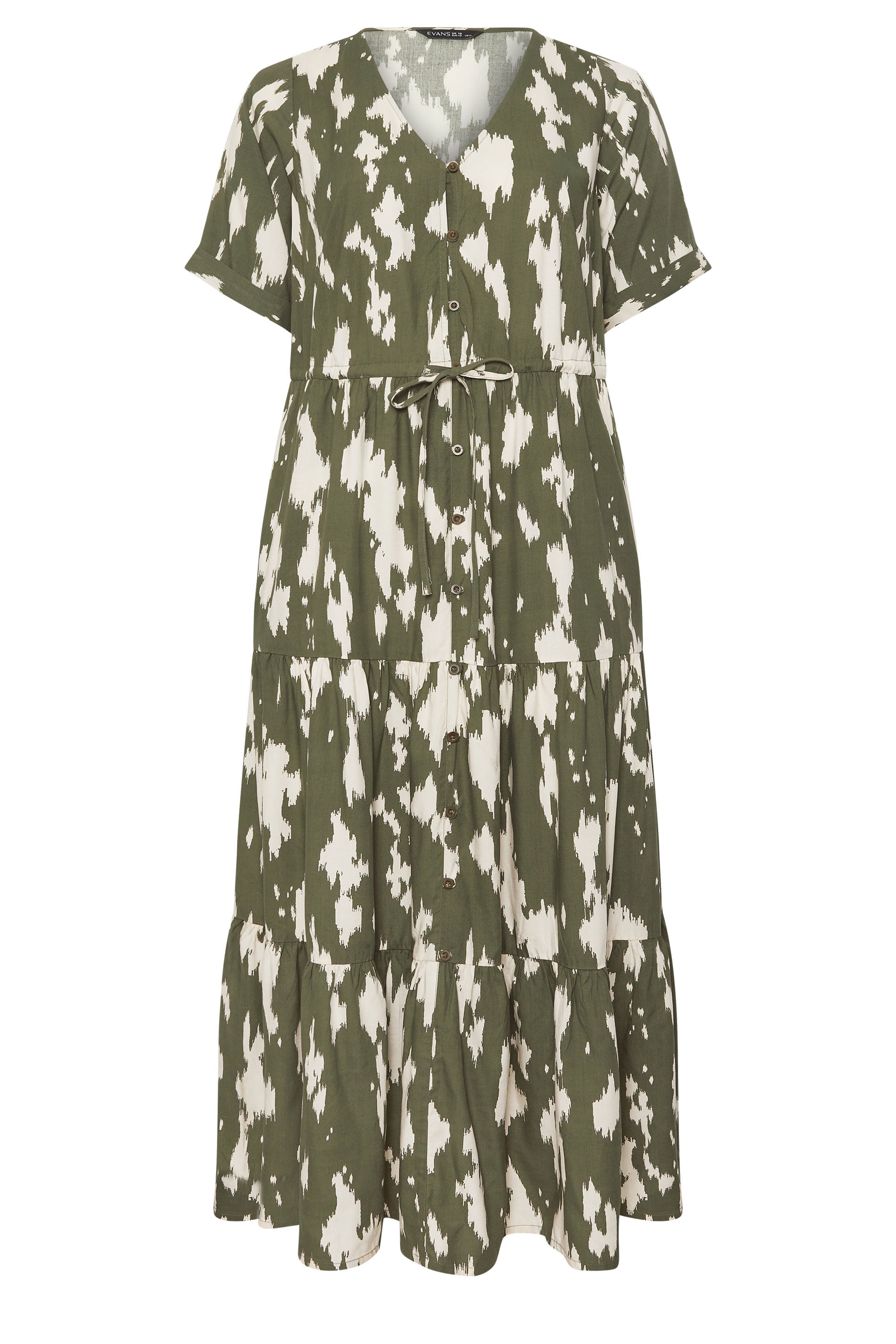 EVANS Plus Size Khaki Green Abstract Placket Dress | Evans 6