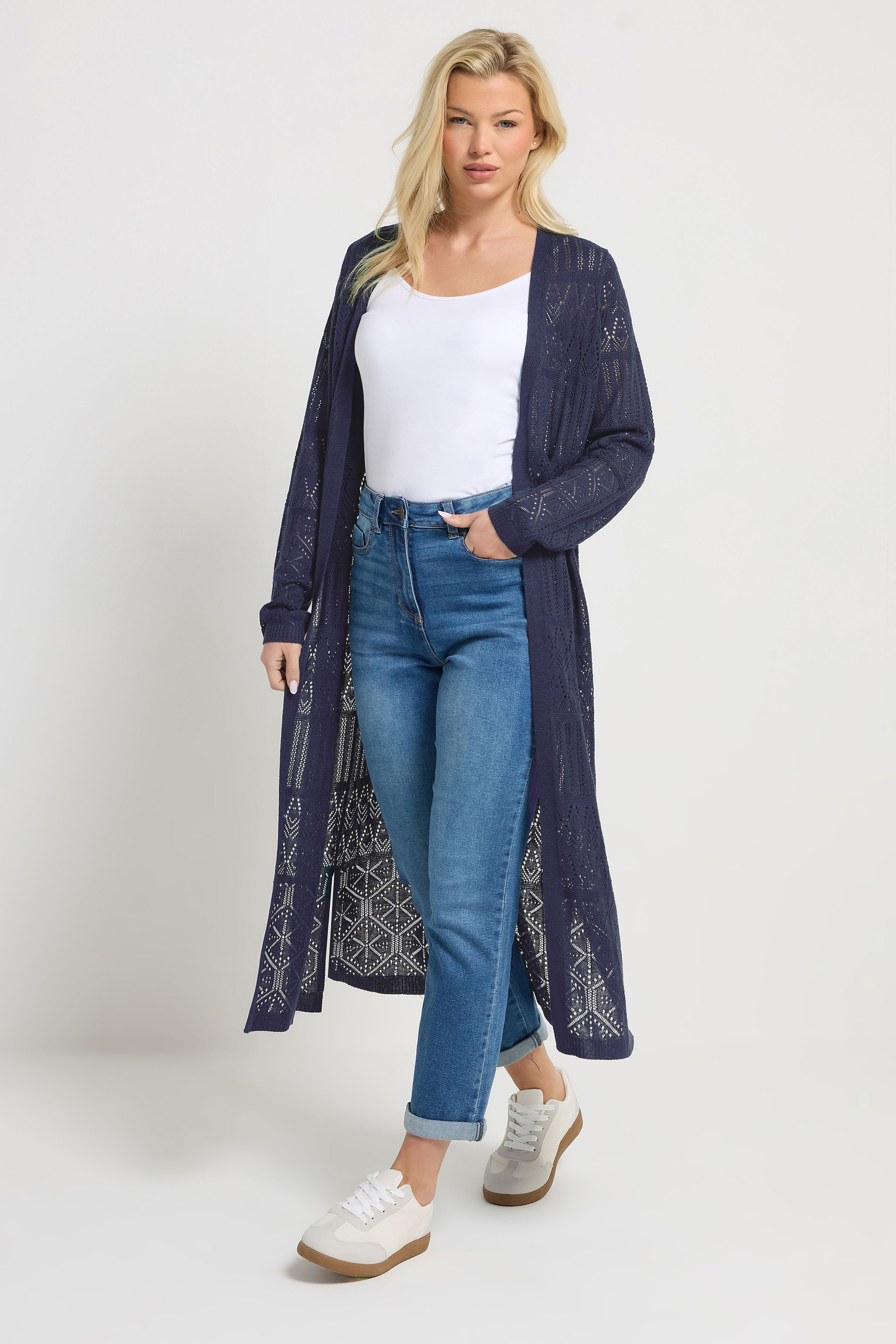 M&Co Navy Blue Pointelle Longline Cardigan | M&Co 3