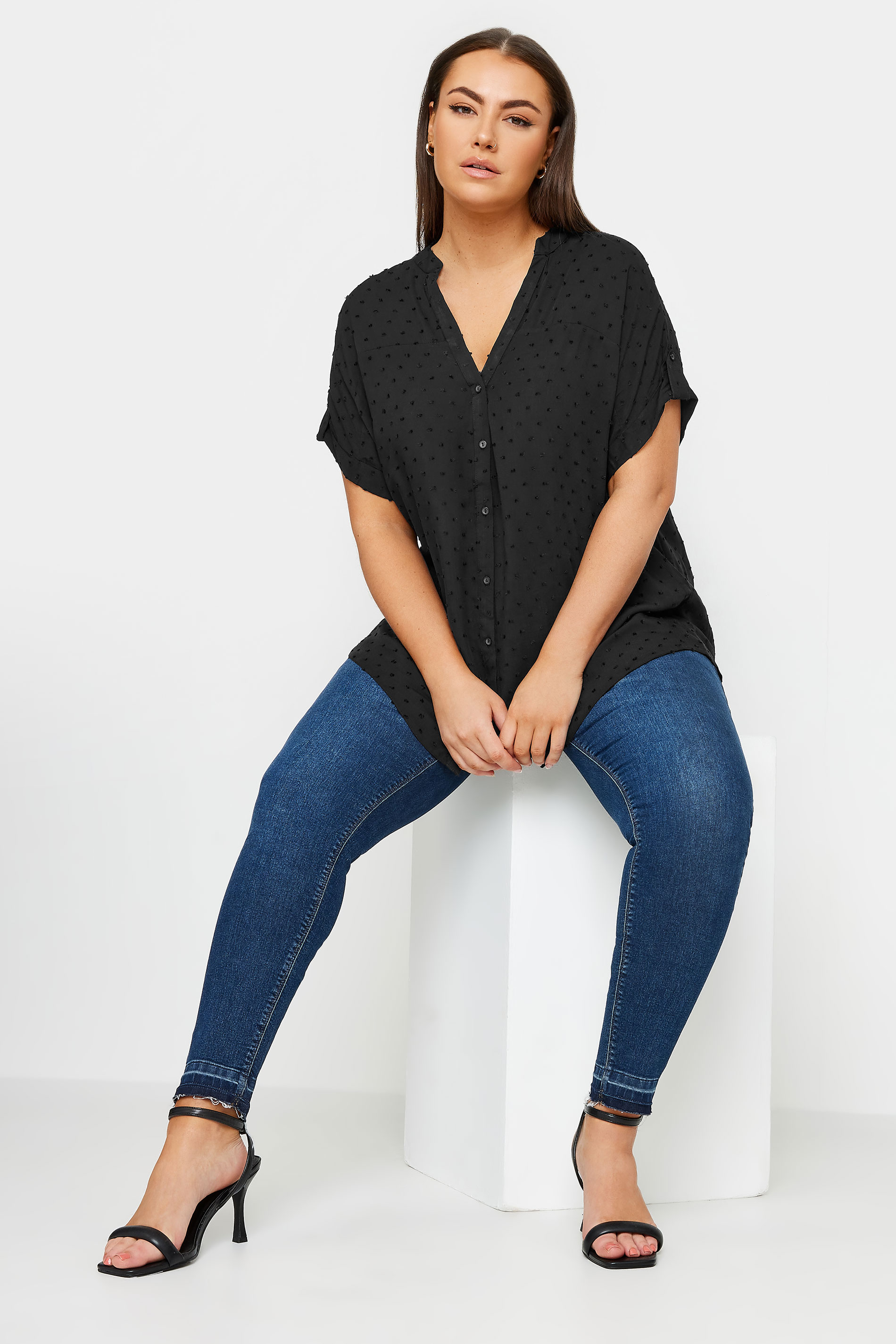 YOURS Plus Size Black Spot Print Button Through Shirt | Yours Clothing 2