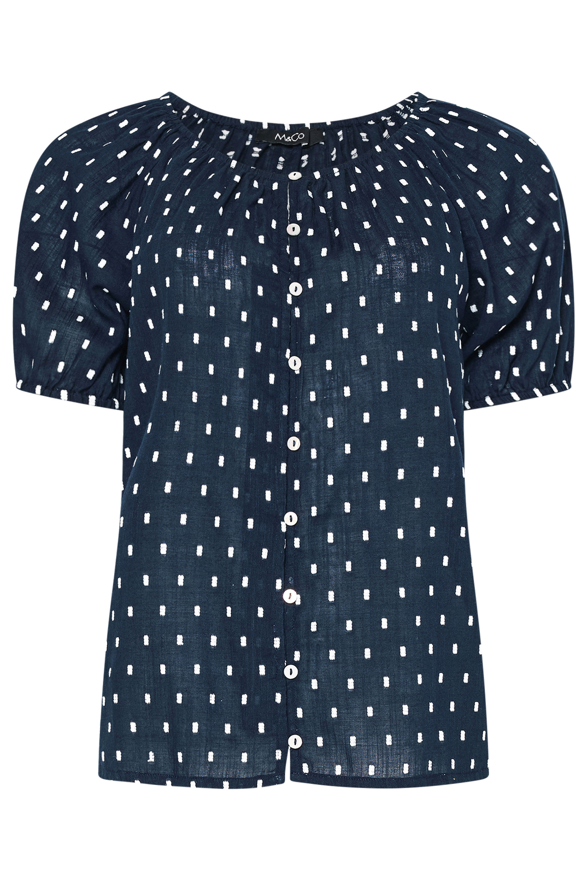 M&Co Navy Blue Dobby Button Up Cotton Blouse | M&Co 6