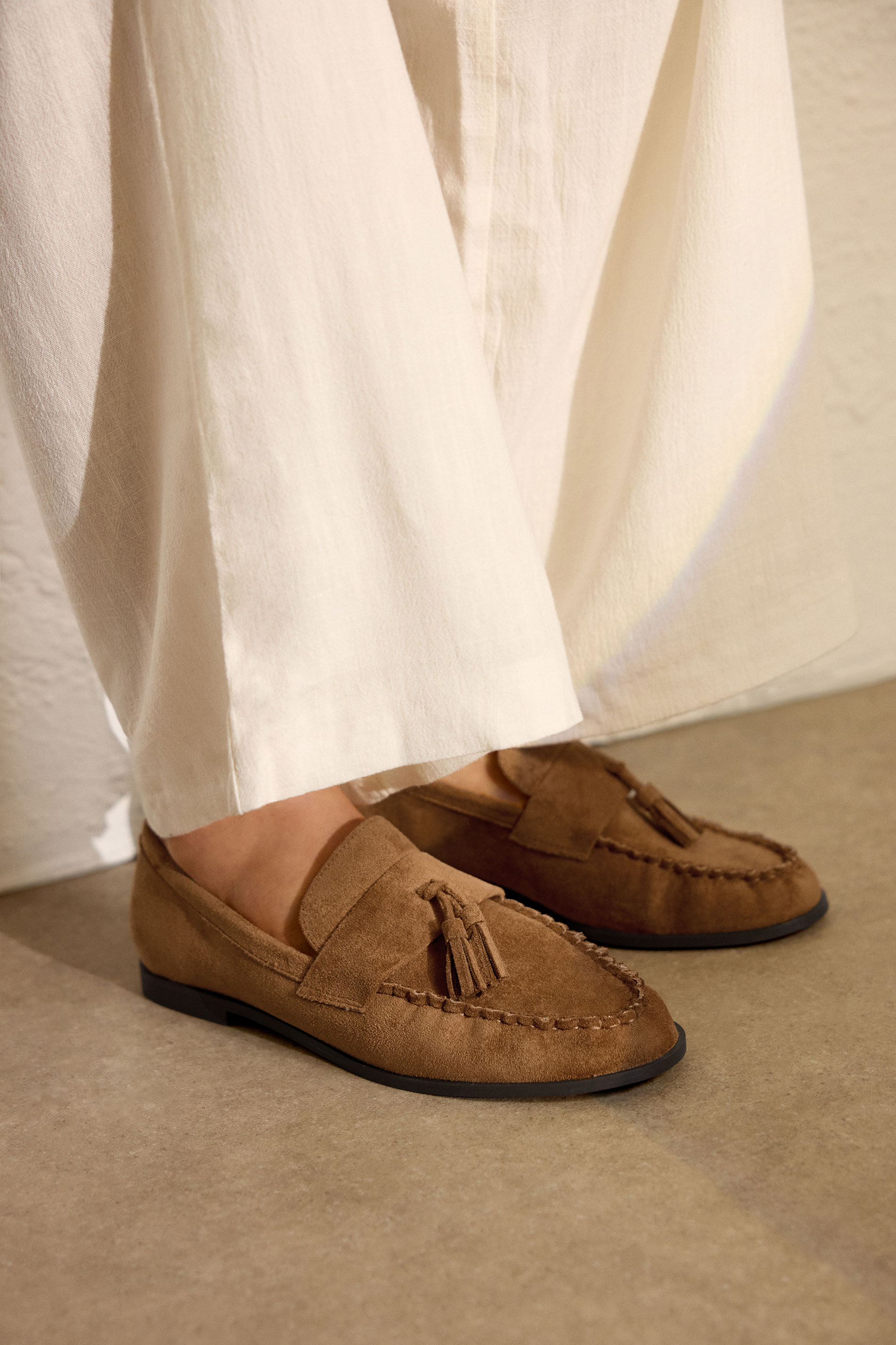 LTS Natural Brown Faux Suede Tassel Loafer In Standard Fit | Long Tall Sally 1