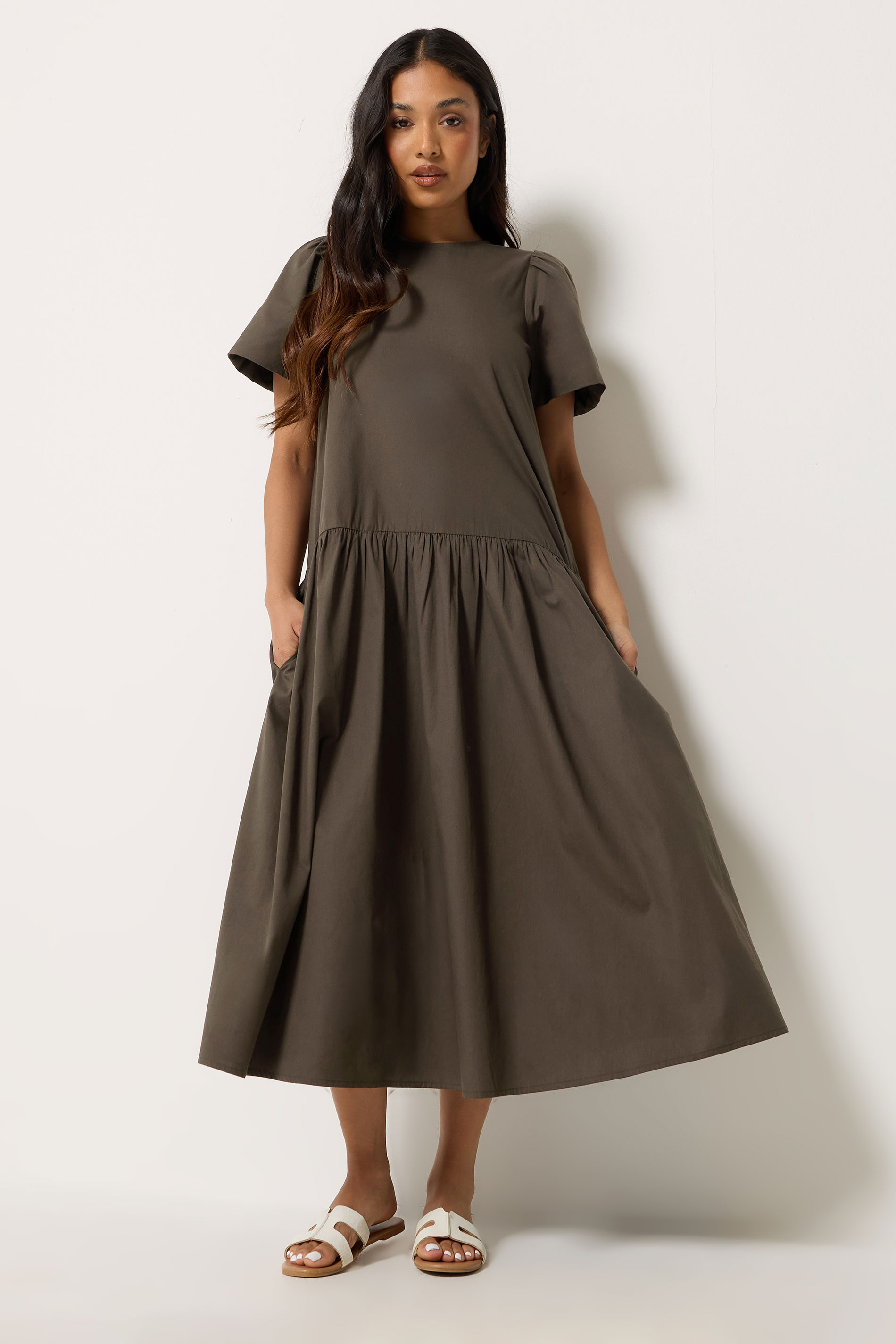 PixieGirl Petite Women's Chocolate Brown Cotton Poplin Maxi Dress | PixieGirl 3