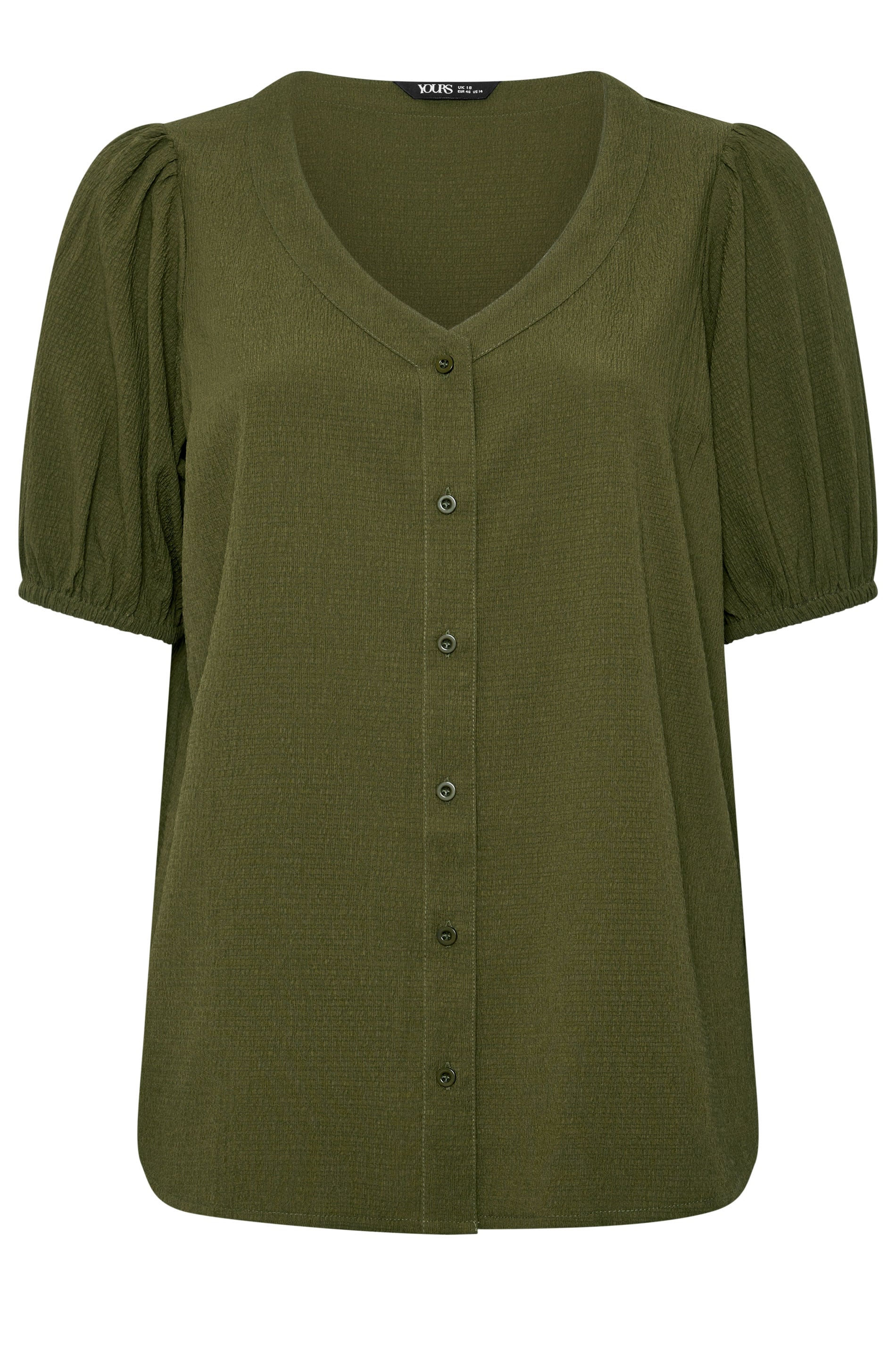 YOURS Plus Size Khaki Green Button Textured Blouse | Yours Clothing 5