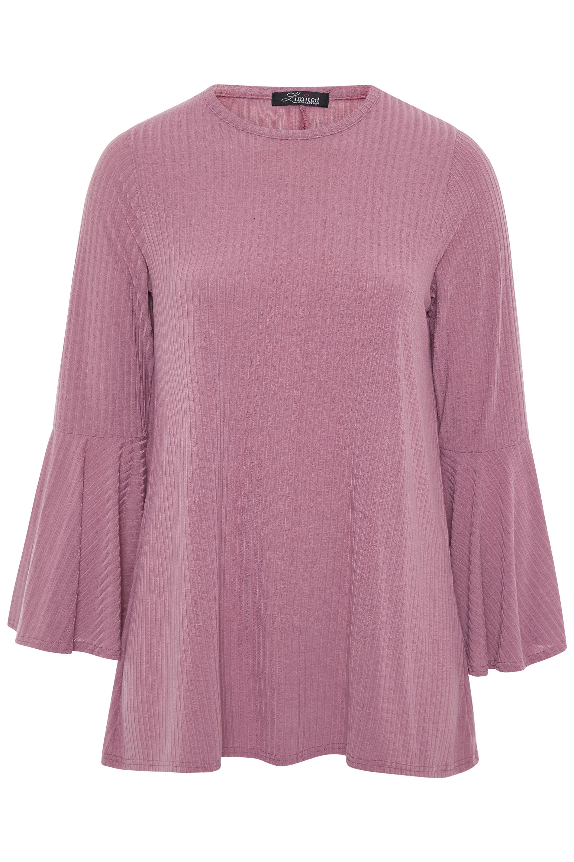 Limited Collection Mauve Purple Ribbed Flare Sleeve Top Yours Clothing