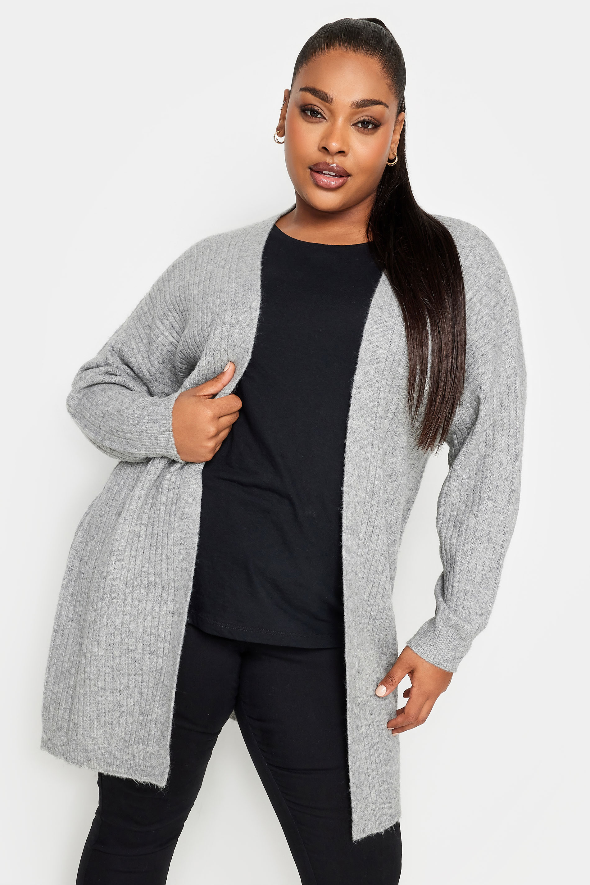 YOURS Plus Size Grey Ribbed Knit Cardigan | Yours Clothing 1