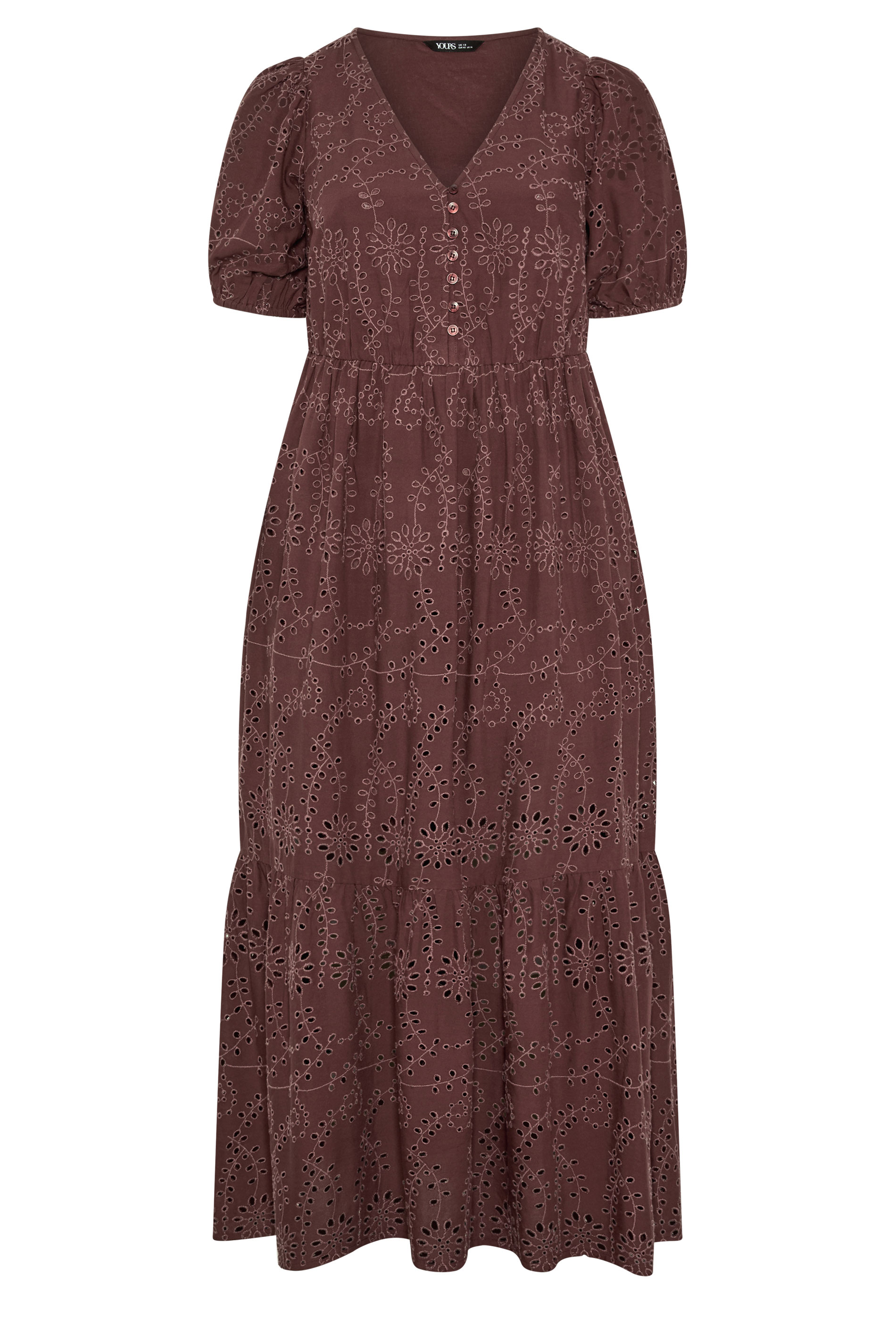YOURS Plus Size Chocolate Brown Broderie Anglaise Tea Dress | Yours Clothing 5