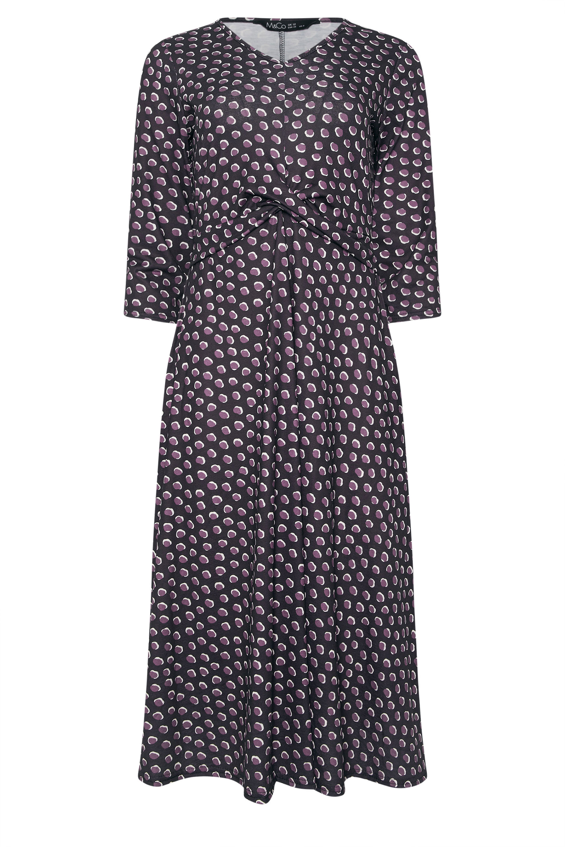 M&Co Petite Berry Purple Spot Twist Front Dress | M&Co 5