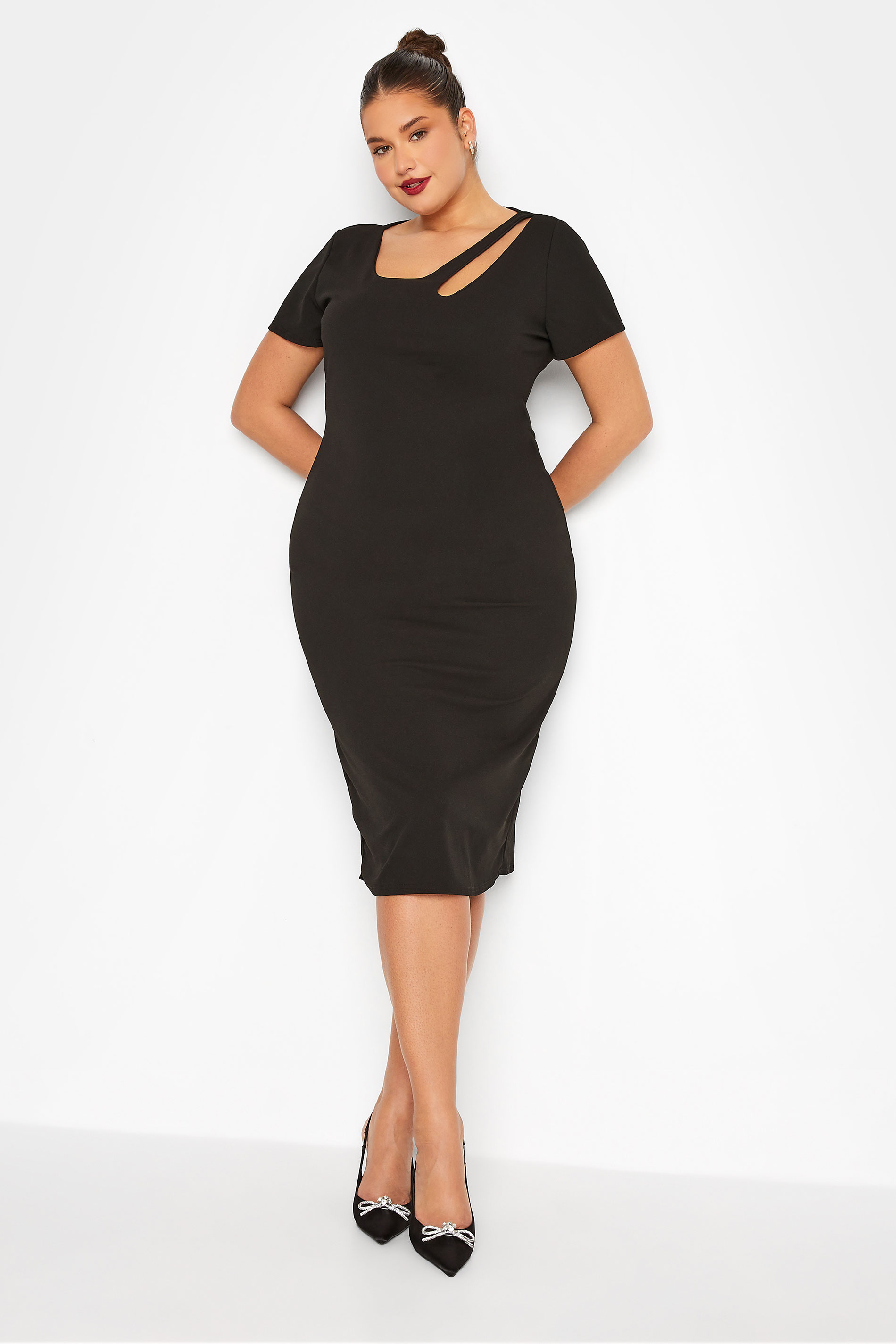 Tall Women's LTS Black Cut Out Neck Midi Dress | Long Tall Sally 1